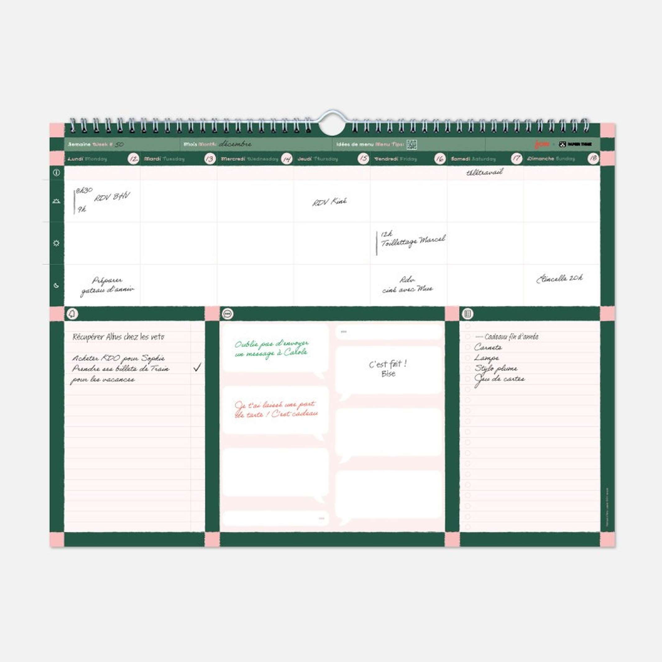 LE PLANNING HEBDO - zeitloser Wochen-Wand-Planer - 40x31 cm | Papier Tigre