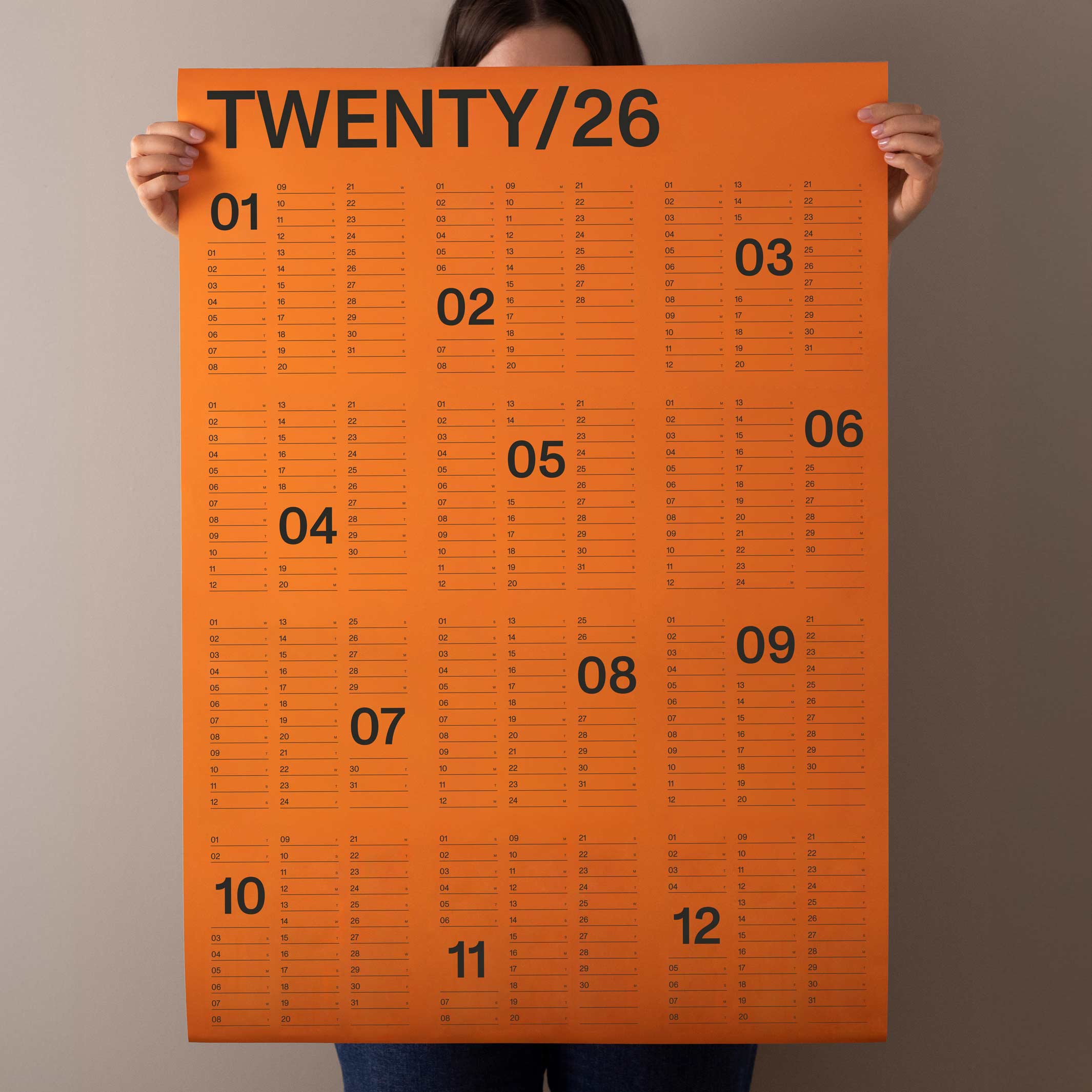 2026 YEARLY WALL CALENDAR - Tangerine Annual Wall Calendar - 60x85 cm