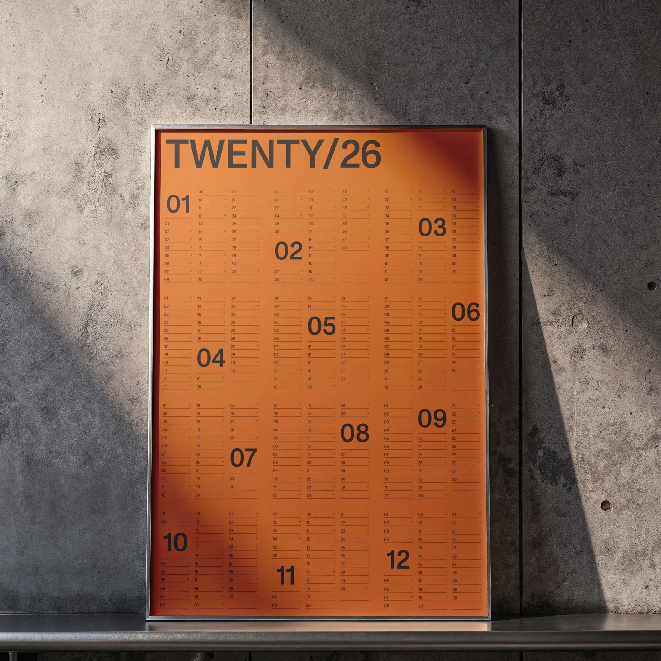 2026 YEARLY WALL CALENDAR - Tangerine Annual Wall Calendar - 60x85 cm Format A1 | KarstGoods