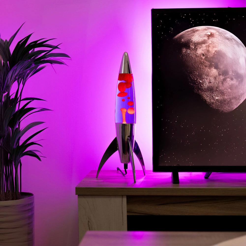 ROCKET LAVA LAMP PURPLE - Silver Lamp with purple lava - 45 cm high