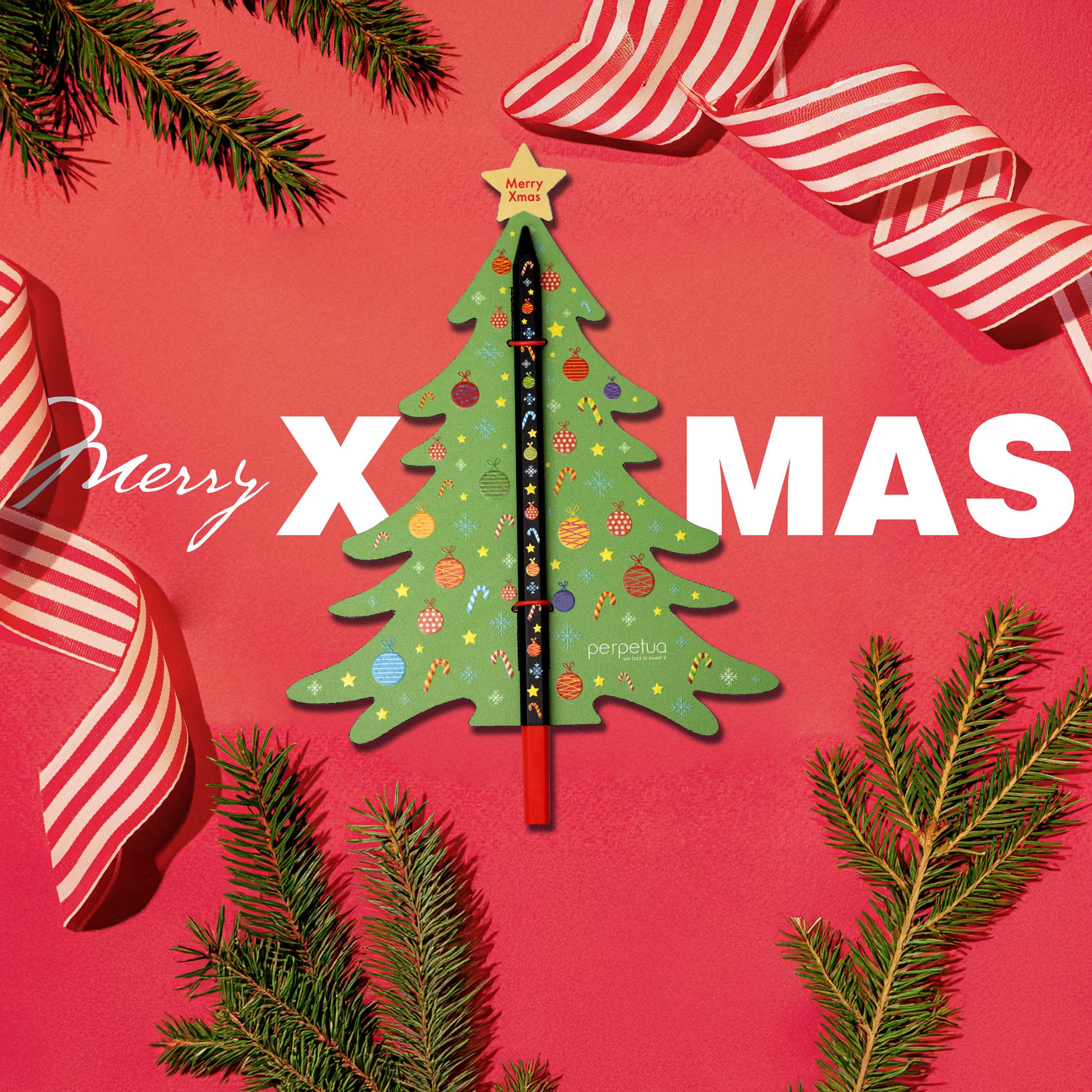 CHRISTMAS TREE PENCIL - Schwarzer Bleistift aus recyceltem Graphit mit Weihnachts-Icon-Druck | perpetua