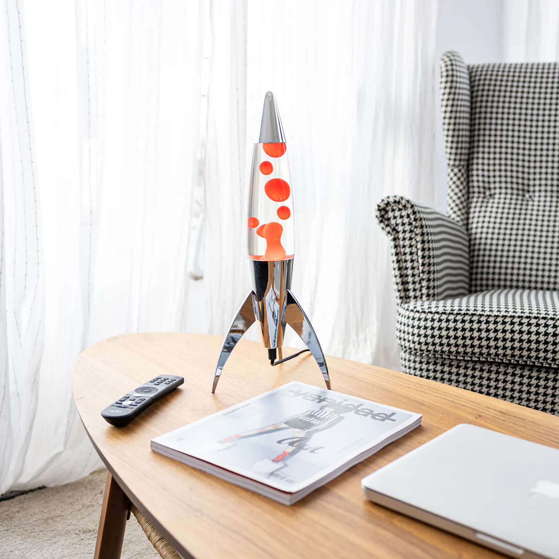 Lava Lamp Rocket – Silver · Red Lava · Retro · 45 cm | Fisura