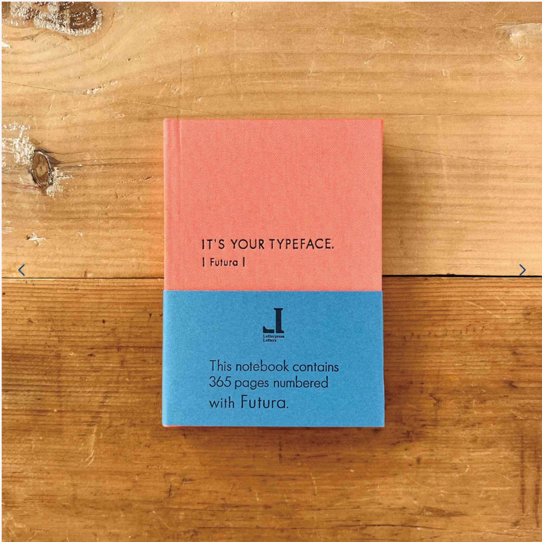 Notebook Typeface Futura – Japan Letterpress, A6 Salmon Pink | Tomigaya · Graphic Design Gift