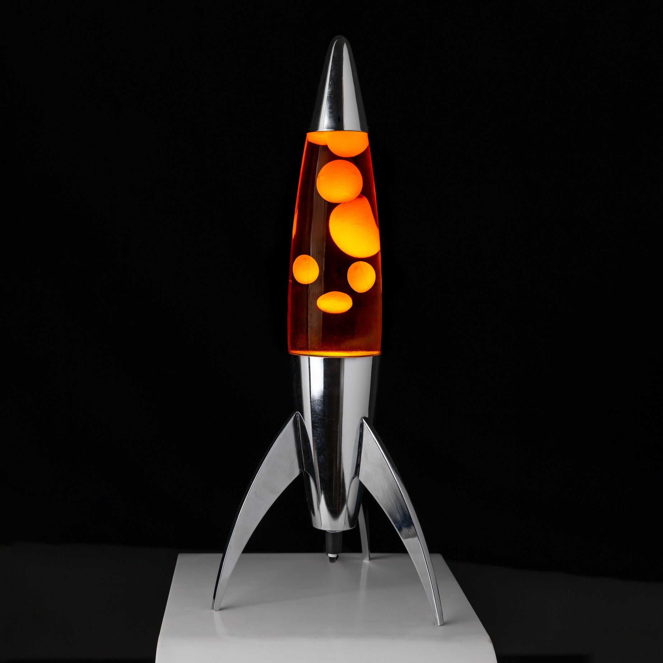 Lava Lamp Rocket – Silver · Orange Lava · Retro · 45 cm | Fisura