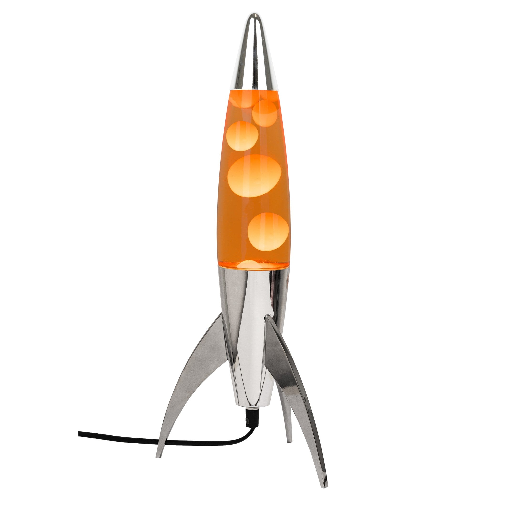 Lava Lamp Rocket – Silver · Orange Lava · Retro · 45 cm | Fisura
