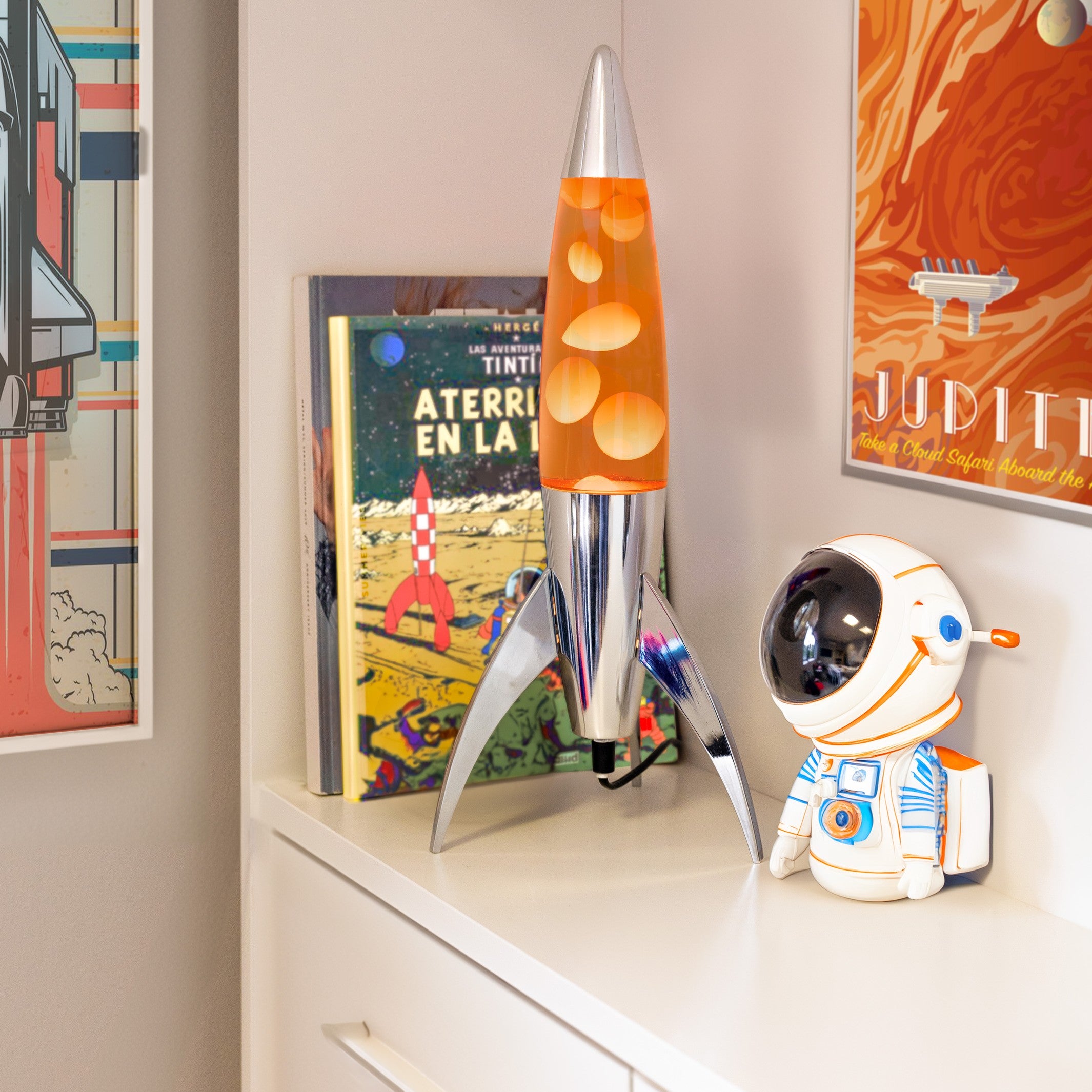 Lava Lamp Rocket – Silver · Orange Lava · 45 cm | Fisura · Retro Lamp