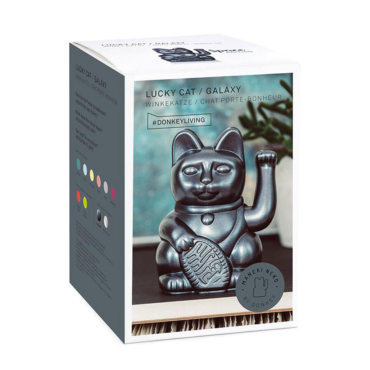 THE LUCKY CAT GALAXY | metallic gray Japanese TALISMAN | Space Edition | Donkey Products