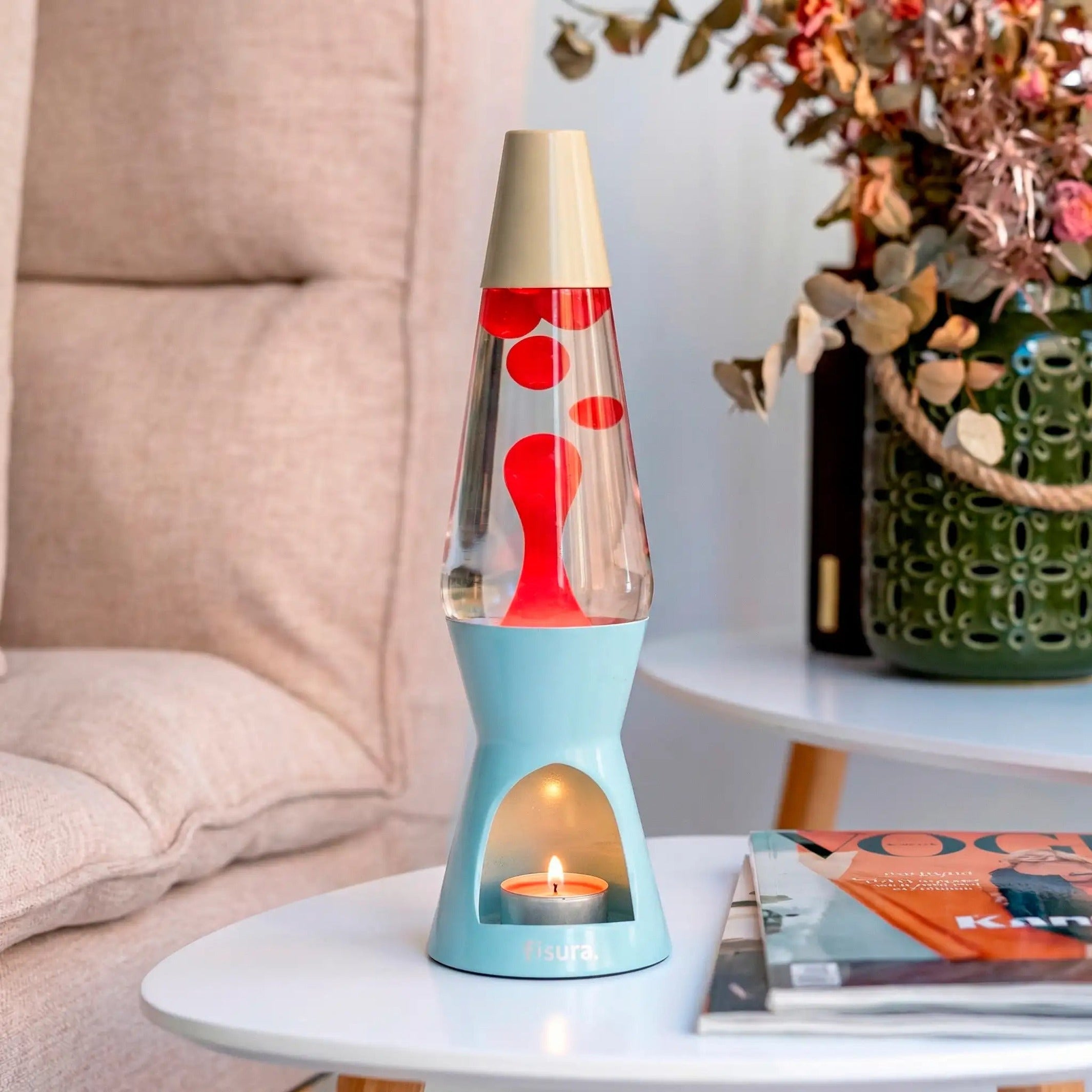 Lava Lamp Tealight – Blue · Beige Lava · 33 cm | Fisura · Mood Light