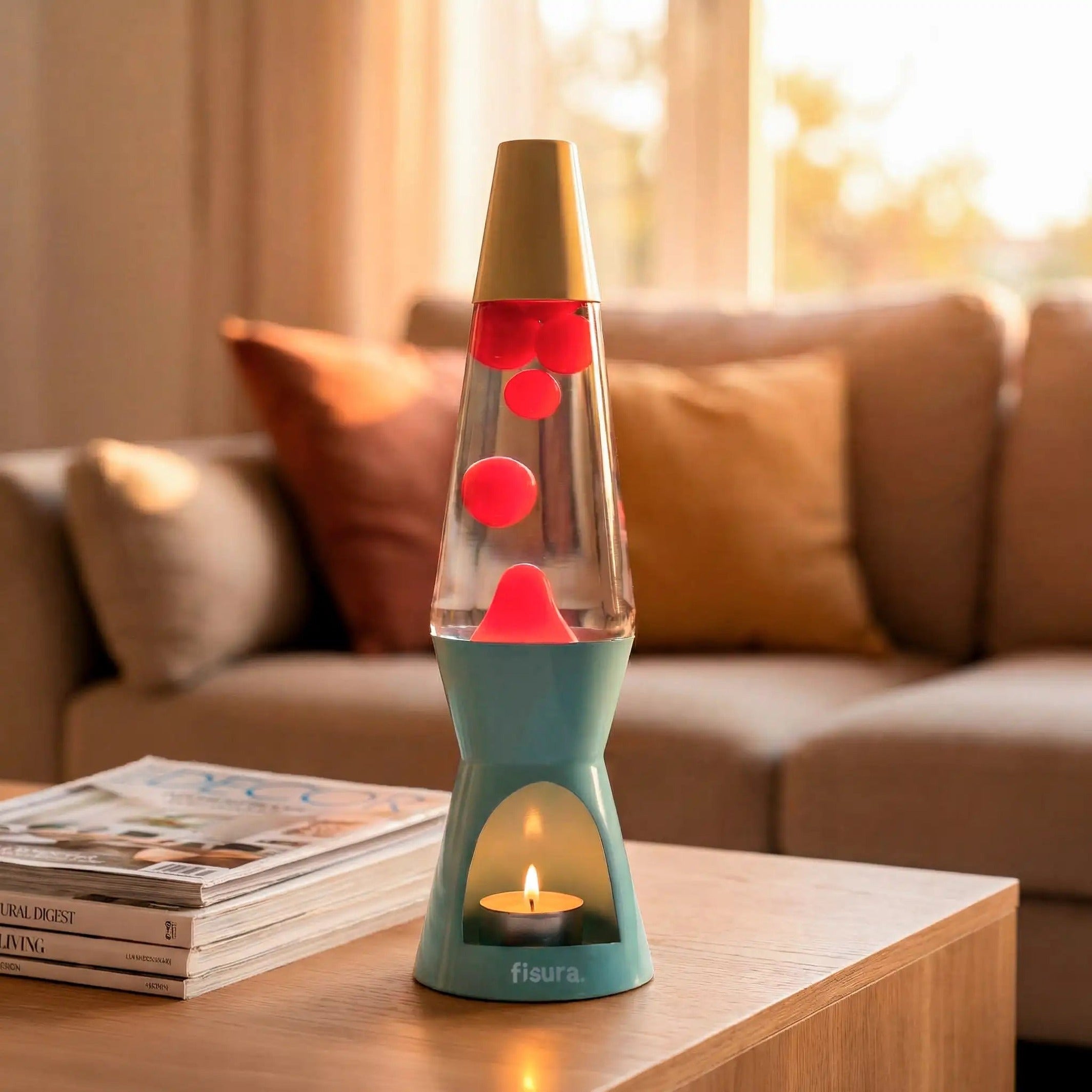 Lava Lamp Tealight – Blue · Beige Lava · 33 cm | Fisura · Mood Light