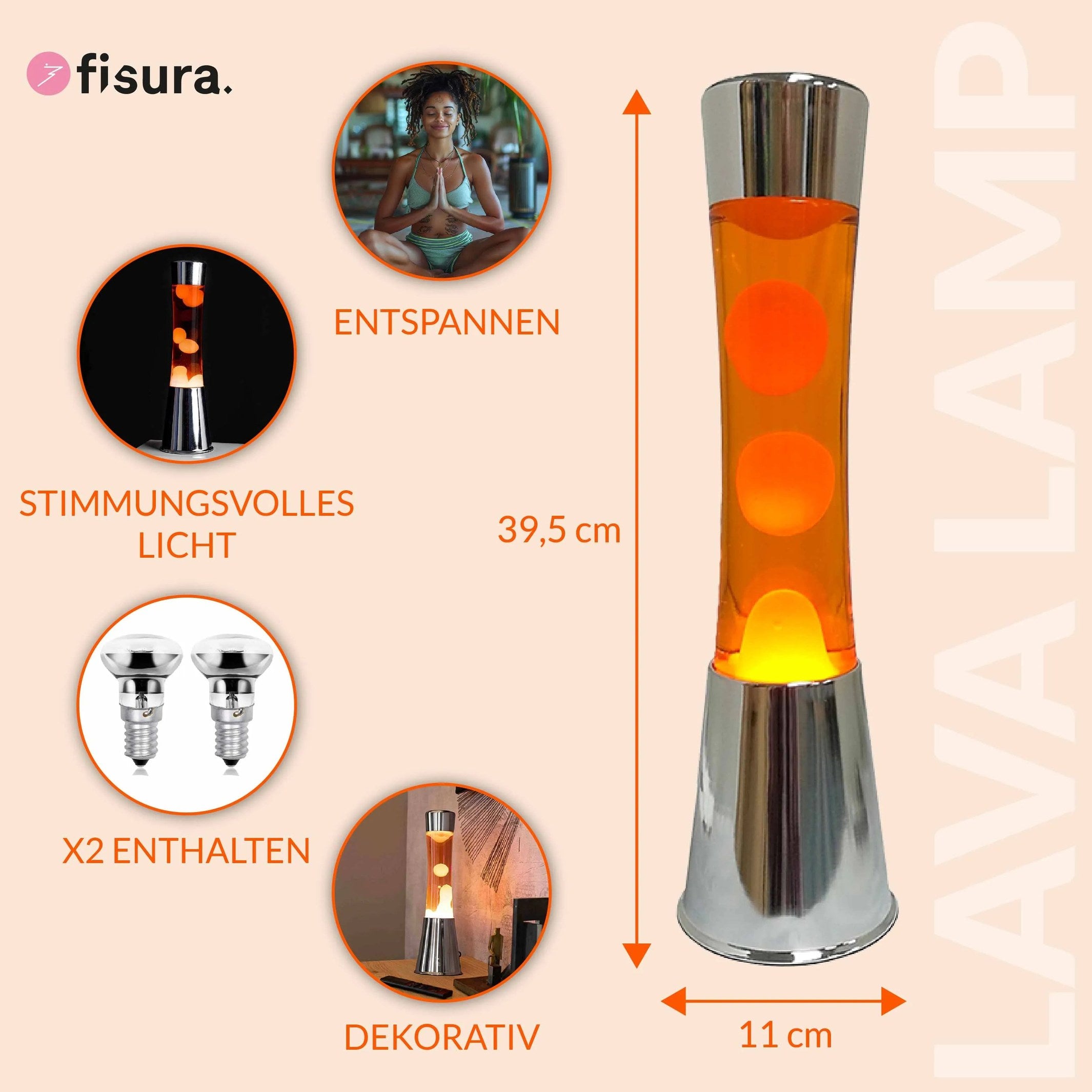 LAMPE LAVAL | LAMPE LAVAL | Base chromée avec lave ambrée | Fisura