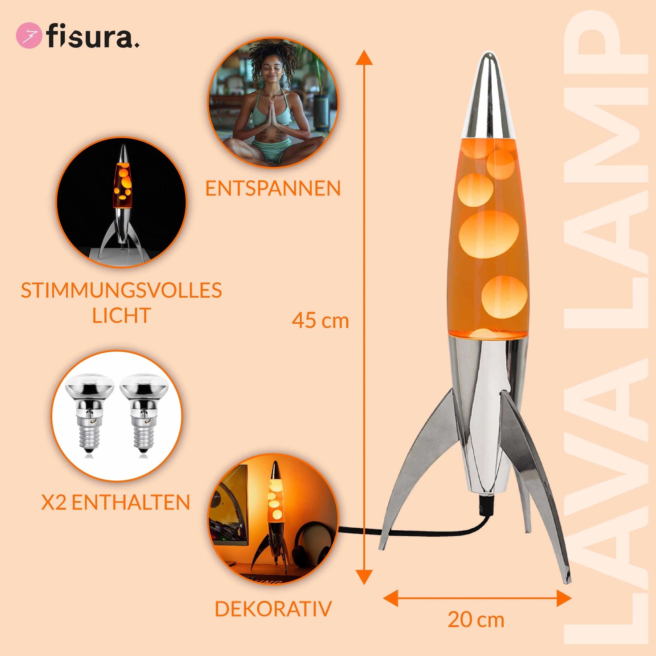 Lava Lamp Rocket – Pink Monochrome · Retro · 45 cm | Fisura · Table Lamp