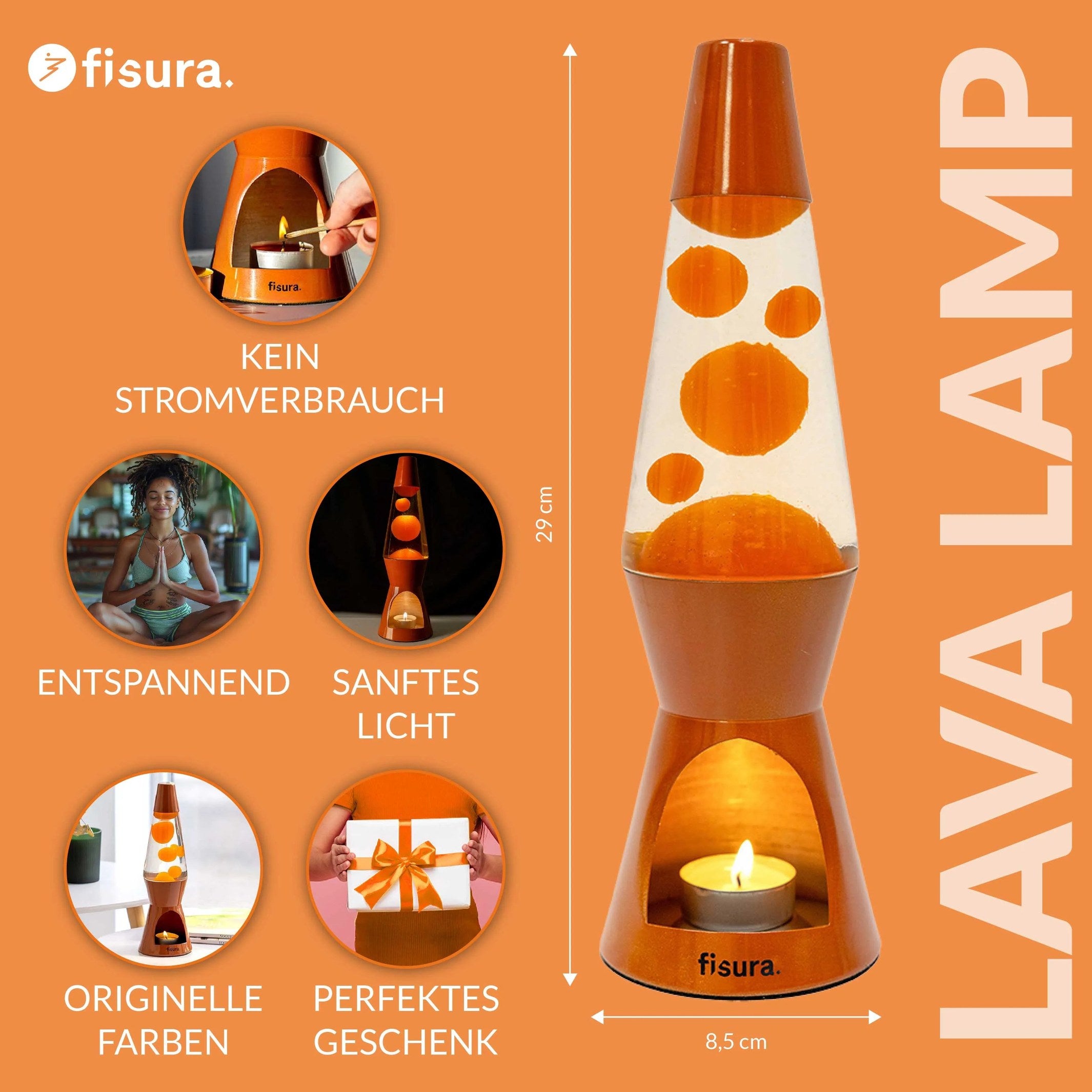 Lava Lamp Tealight – Blue · Beige Lava · 33 cm | Fisura · Mood Light