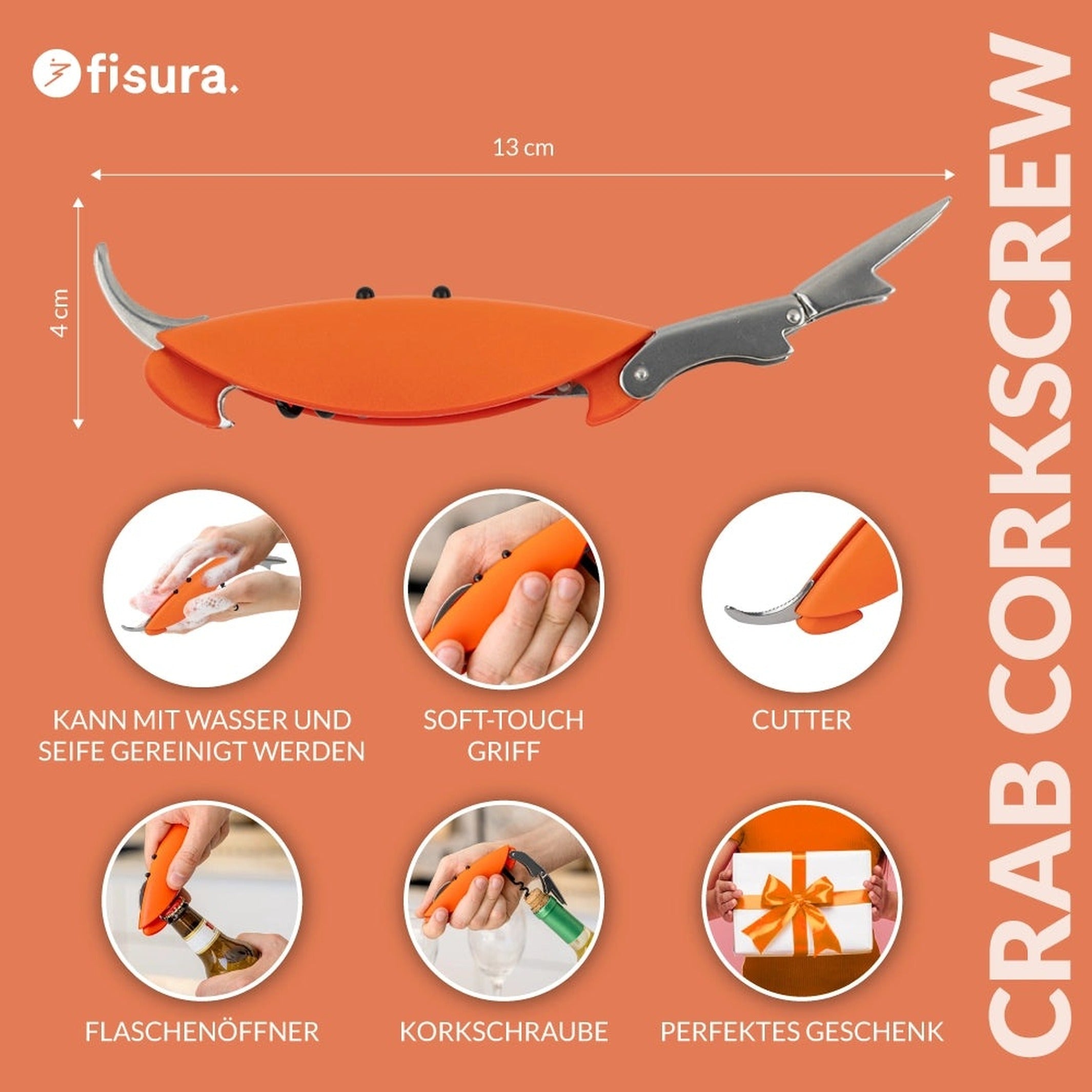 Korkenzieher Krabbe – Metall · Kellnermesser | Fisura