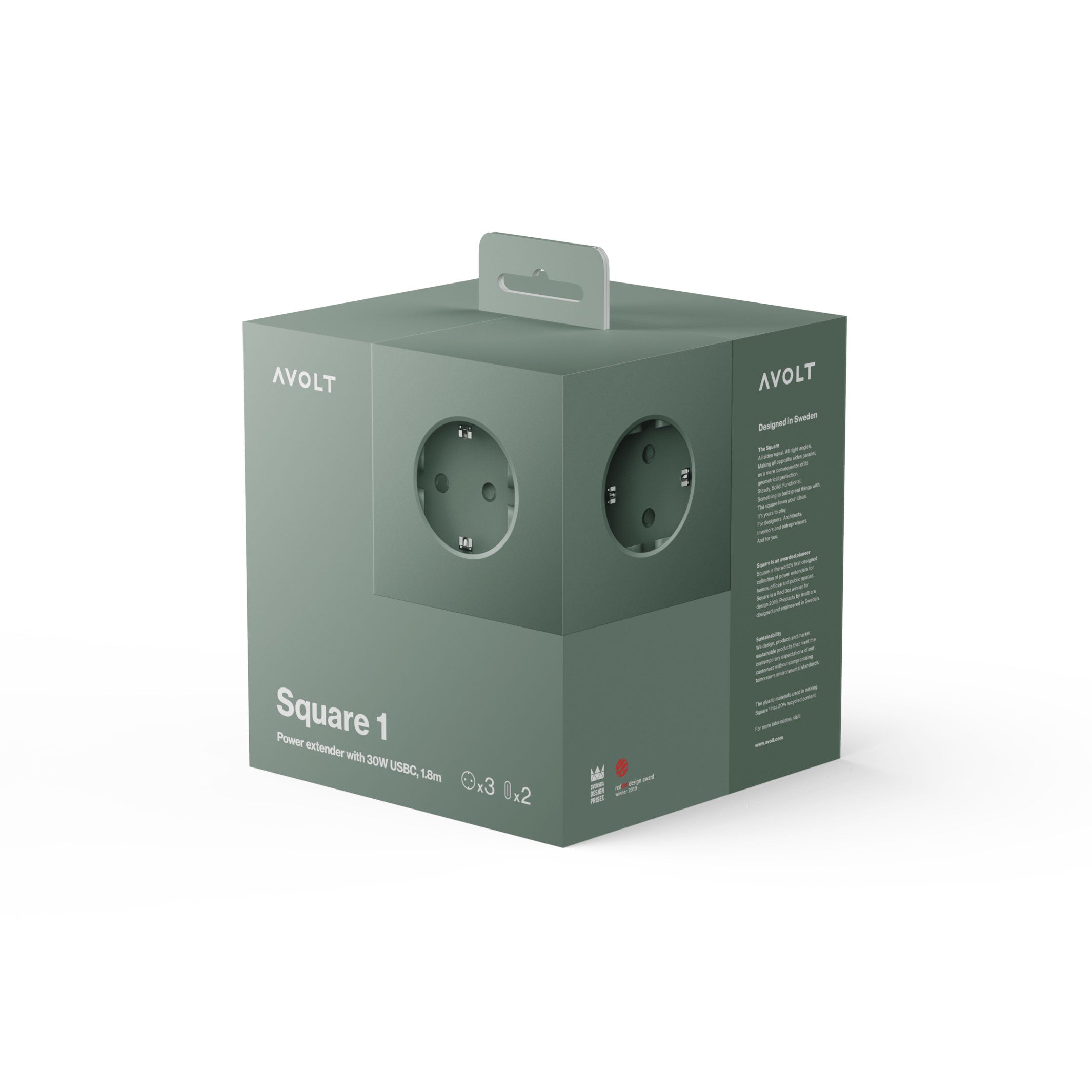 Steckdosenleiste "Square 1" – Grün · USB-C 30W · 3 m | Avolt