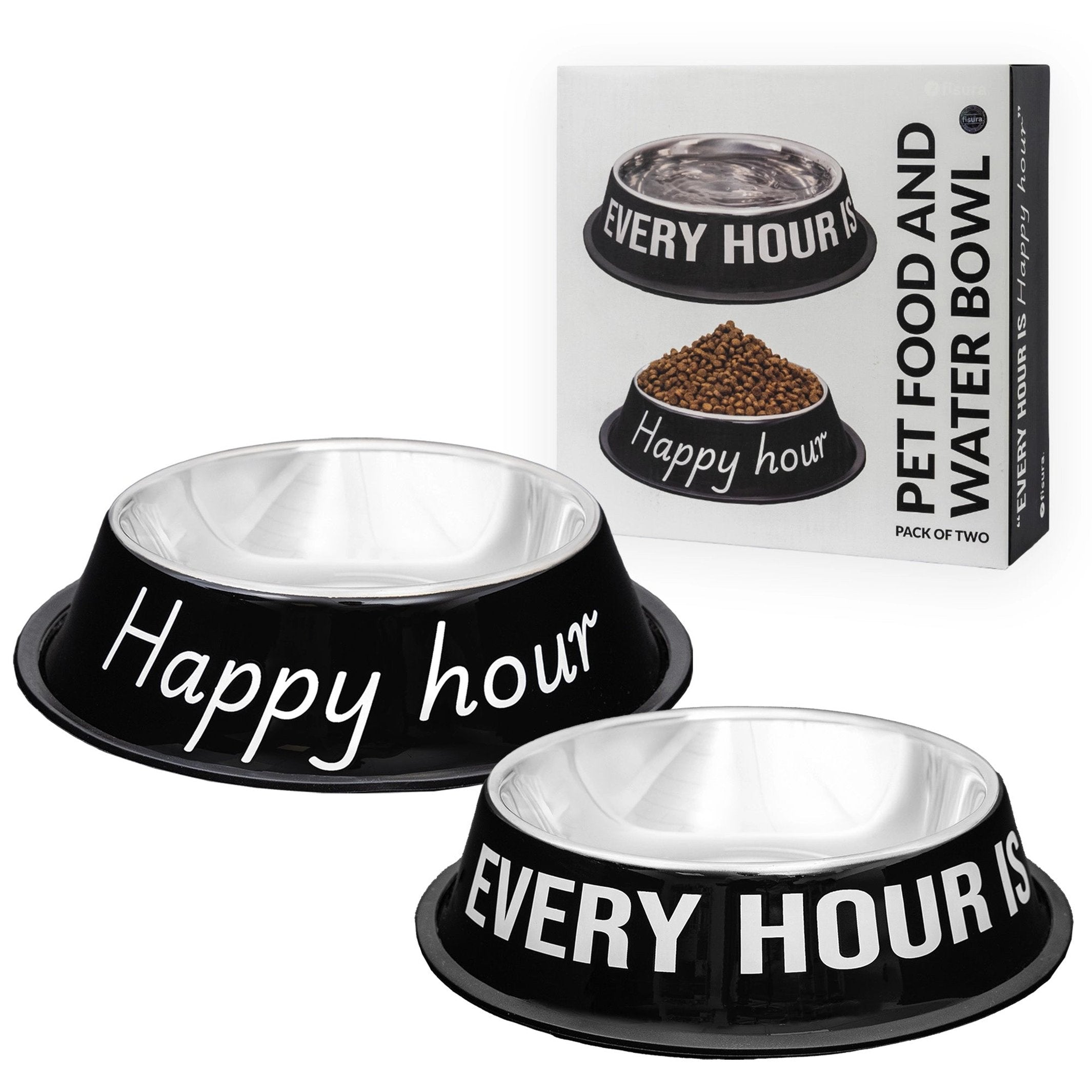 Dog Bowl Set "Happy Hour" – Stainless Steel · 500 + 1000 ml | Fisura