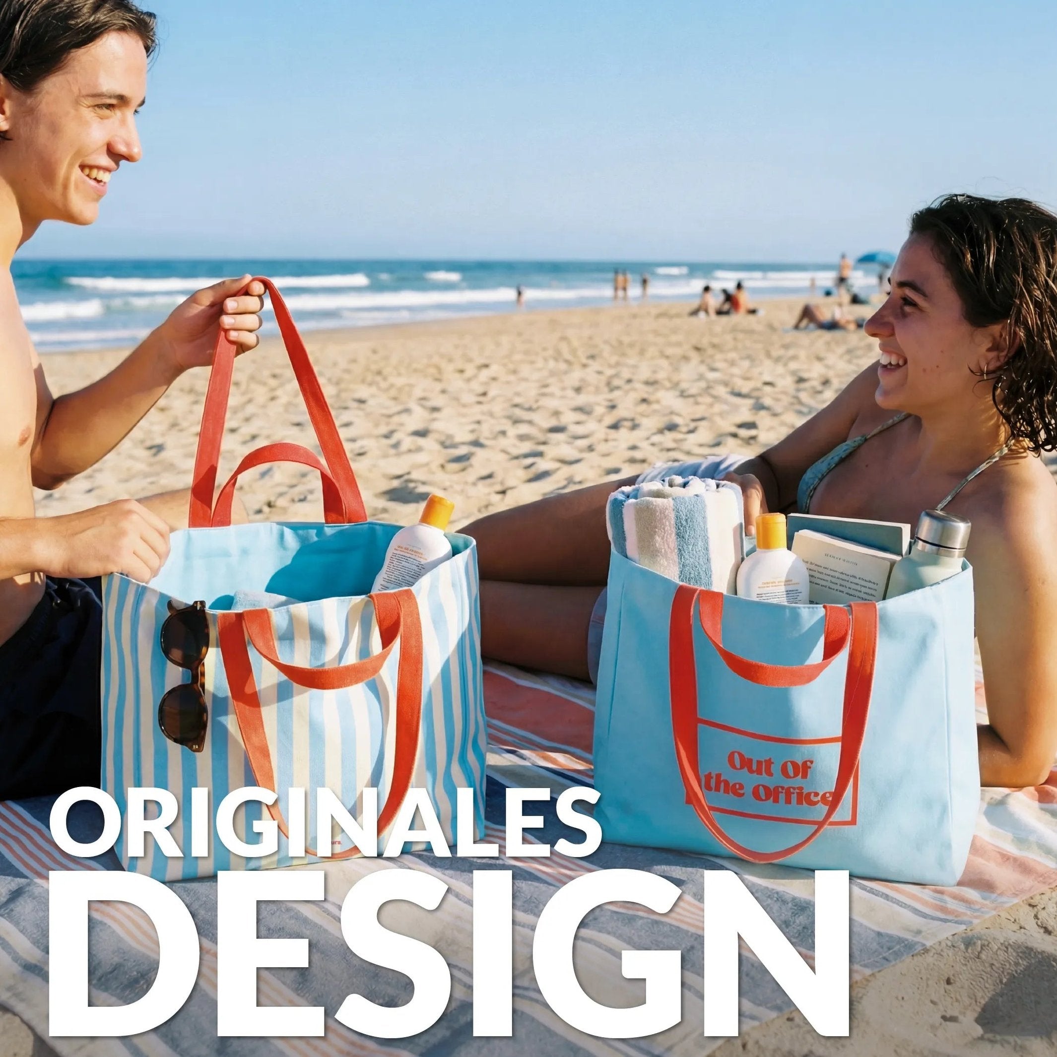 Strandtasche "Out of Office" – wendbar · 36 × 31,5 cm | Fisura