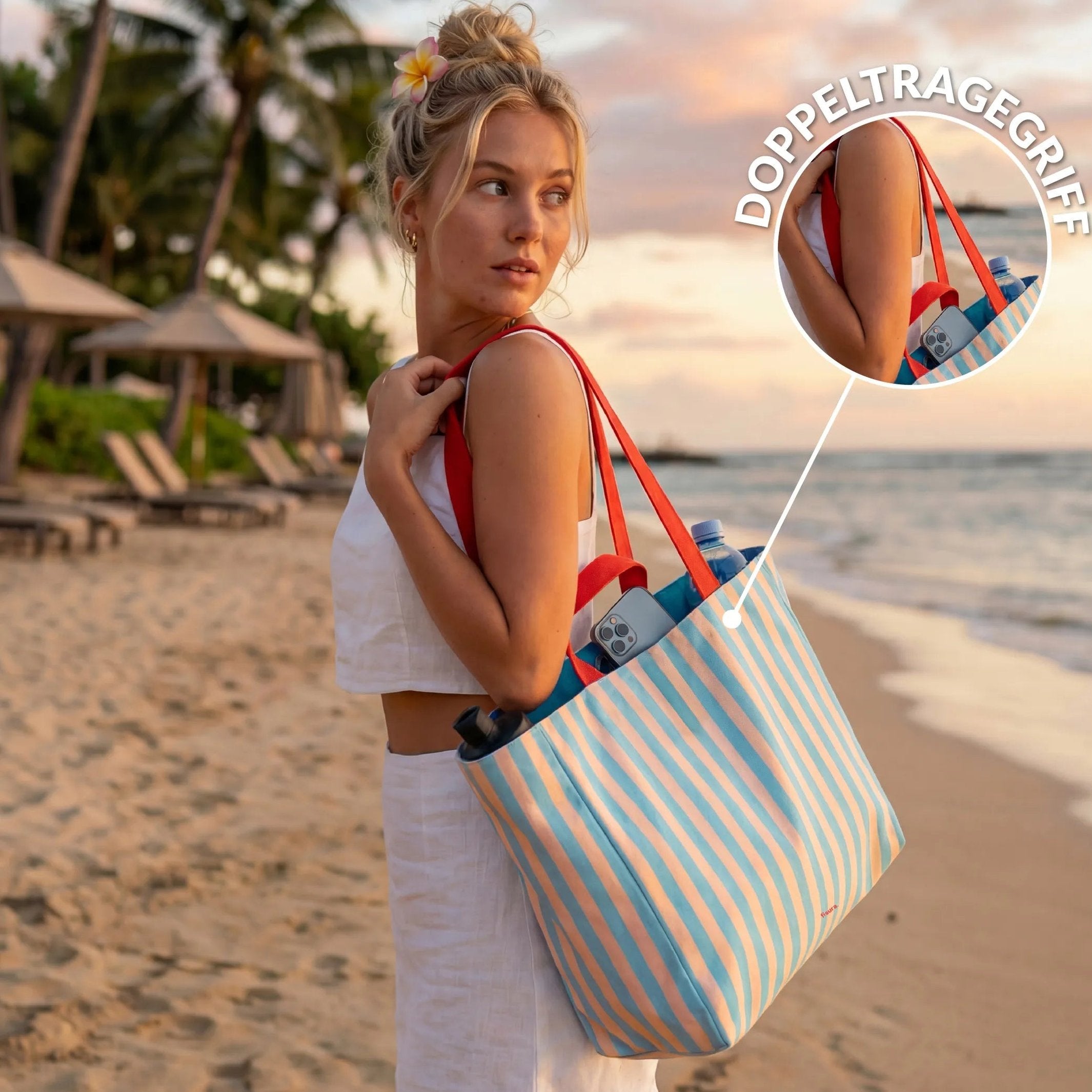 Strandtasche "Out of Office" – wendbar · 36 × 31,5 cm | Fisura