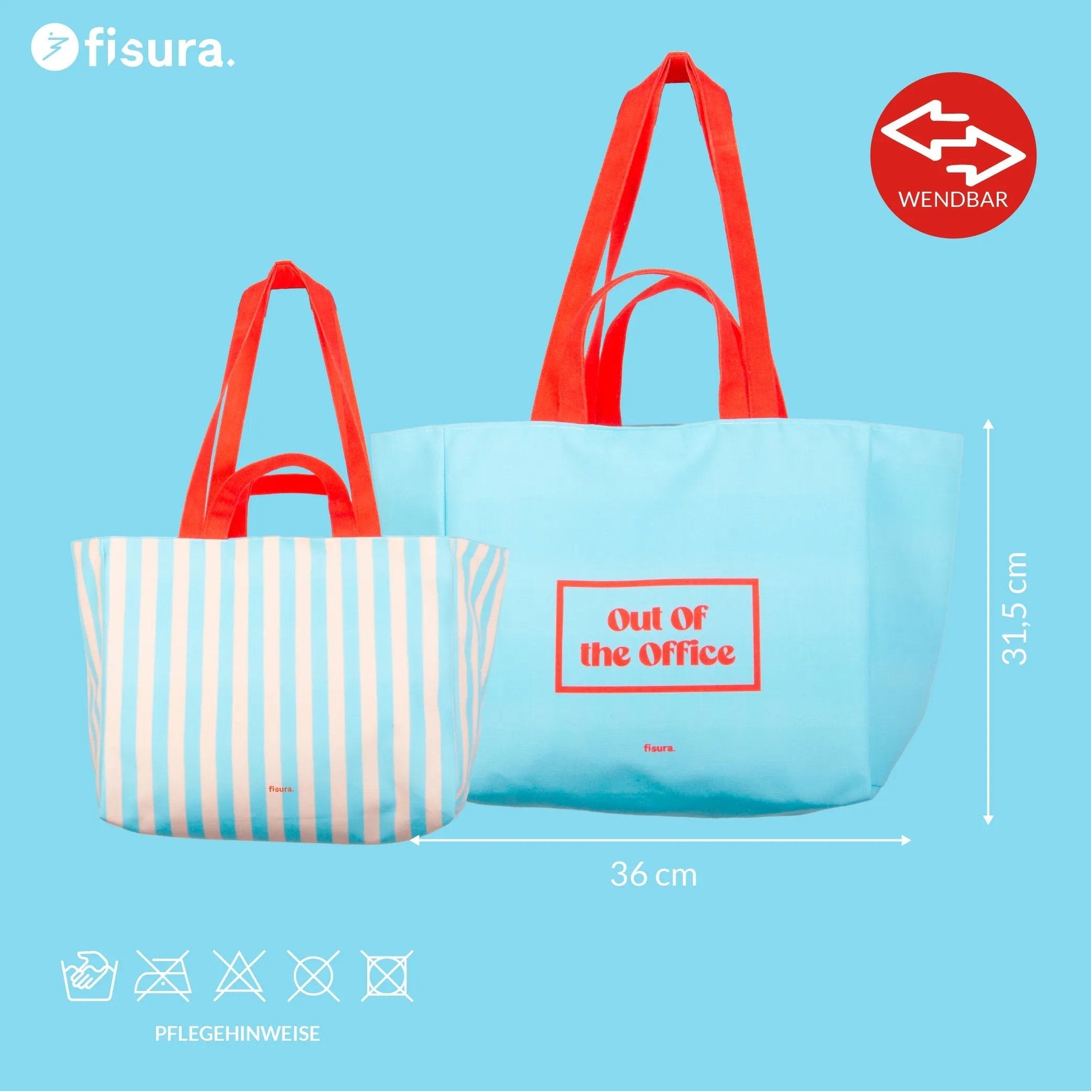 Strandtasche "Out of Office" – wendbar · 36 × 31,5 cm | Fisura