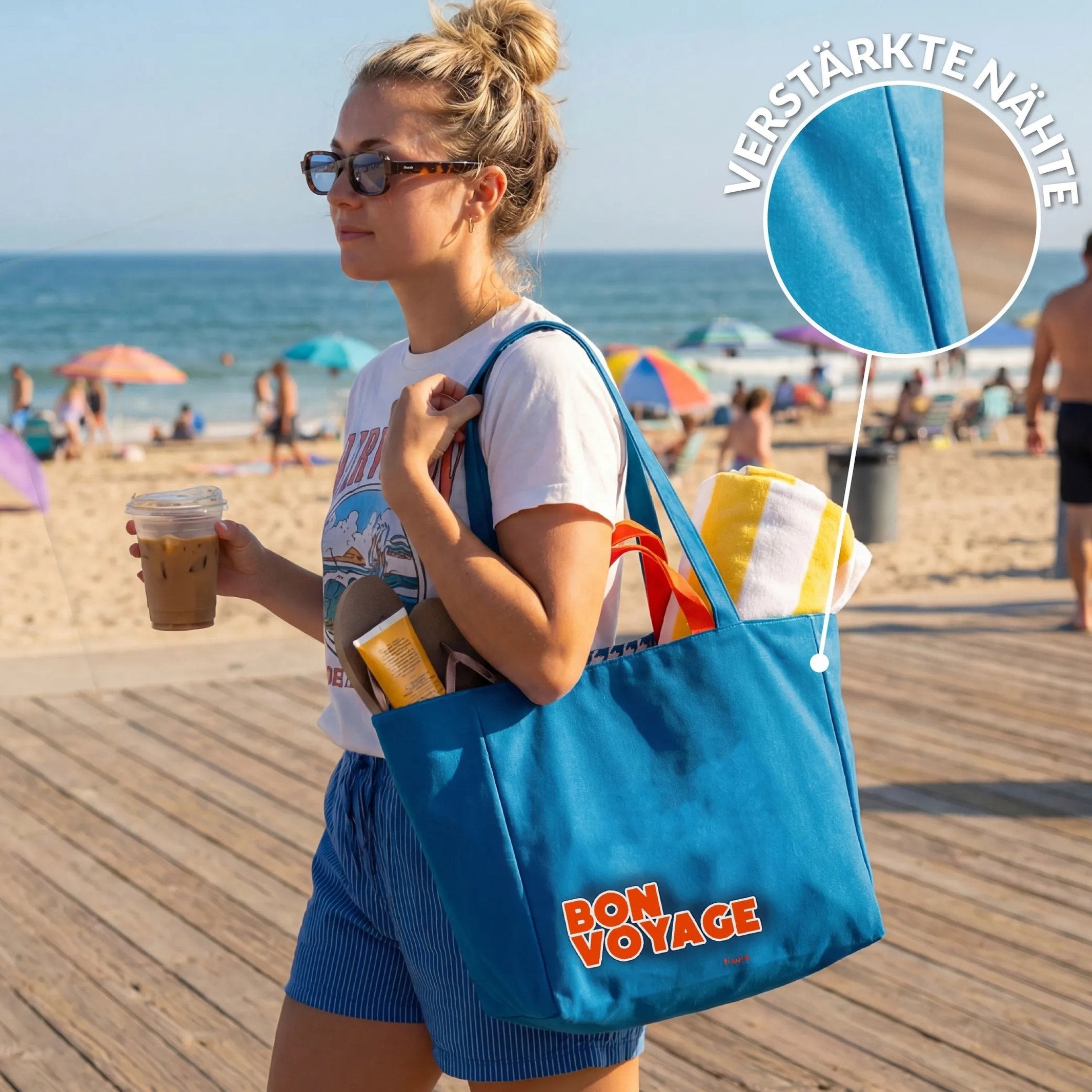 Beach Bag "Bon Voyage" – Reversible · 36 × 31.5 cm | Fisura