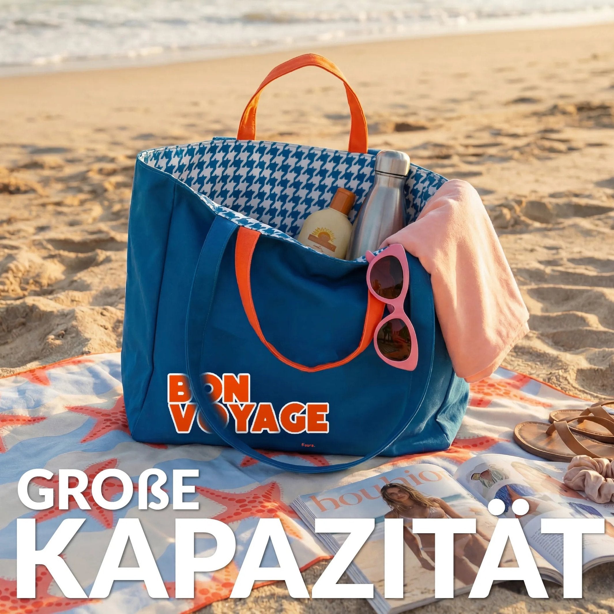 Beach Bag "Bon Voyage" – Reversible · 36 × 31.5 cm | Fisura