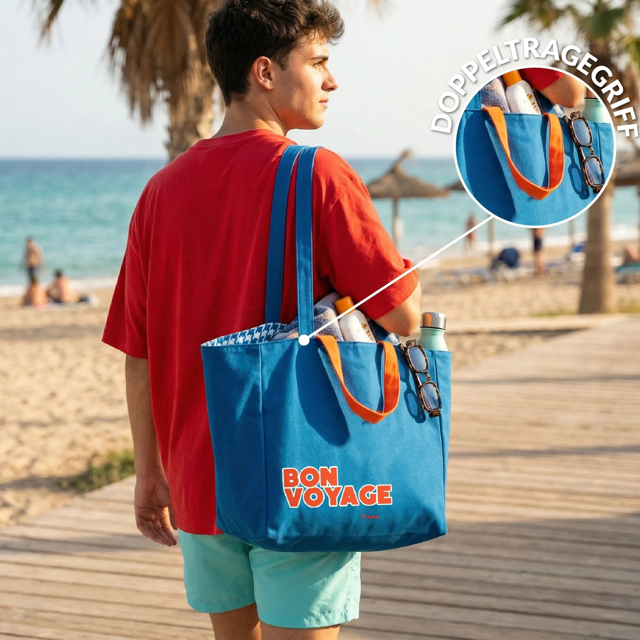 Beach Bag "Bon Voyage" – Reversible · 36 × 31.5 cm | Fisura