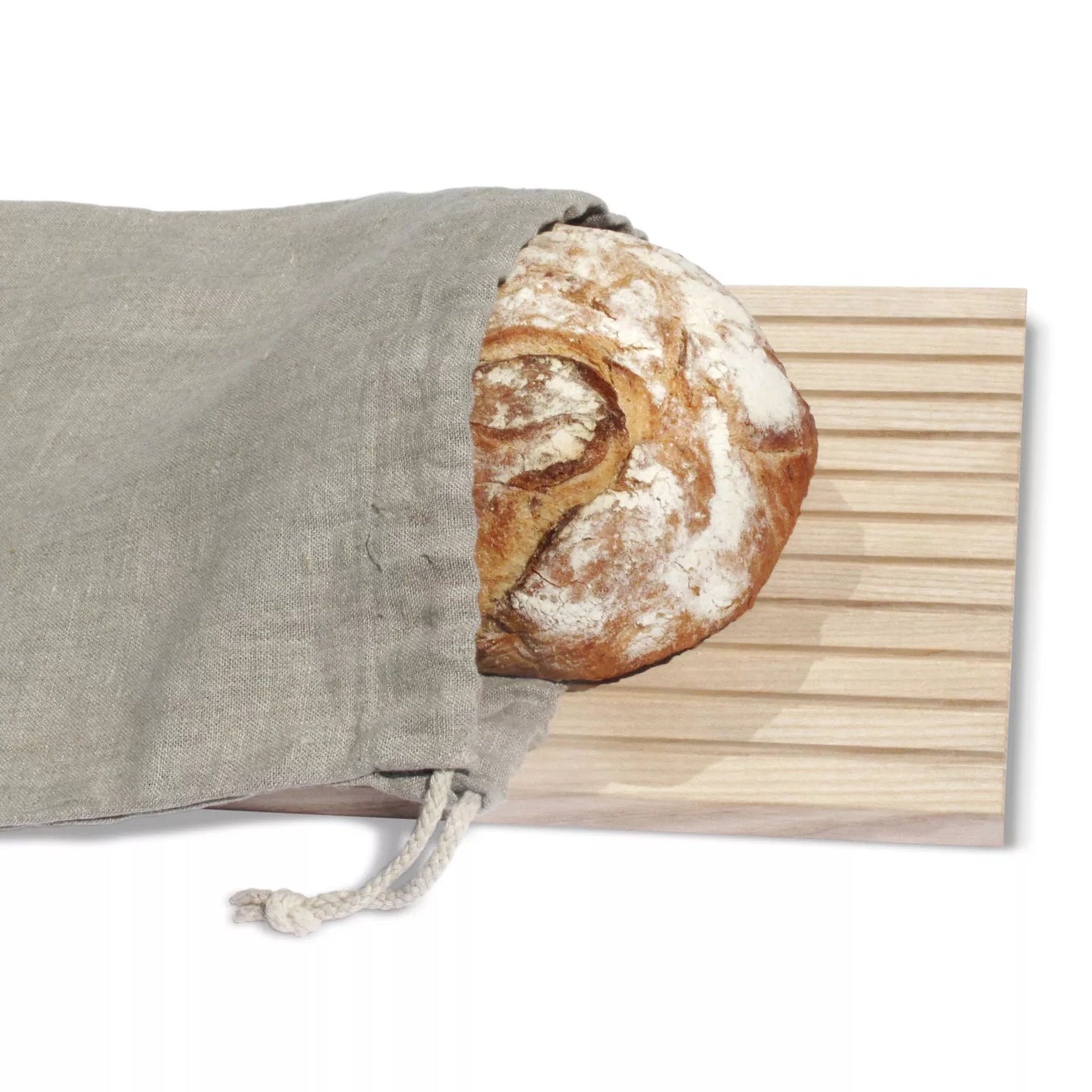 Brotschneidebrett & Brotbeutel Set – Esche & Leinen | side by side