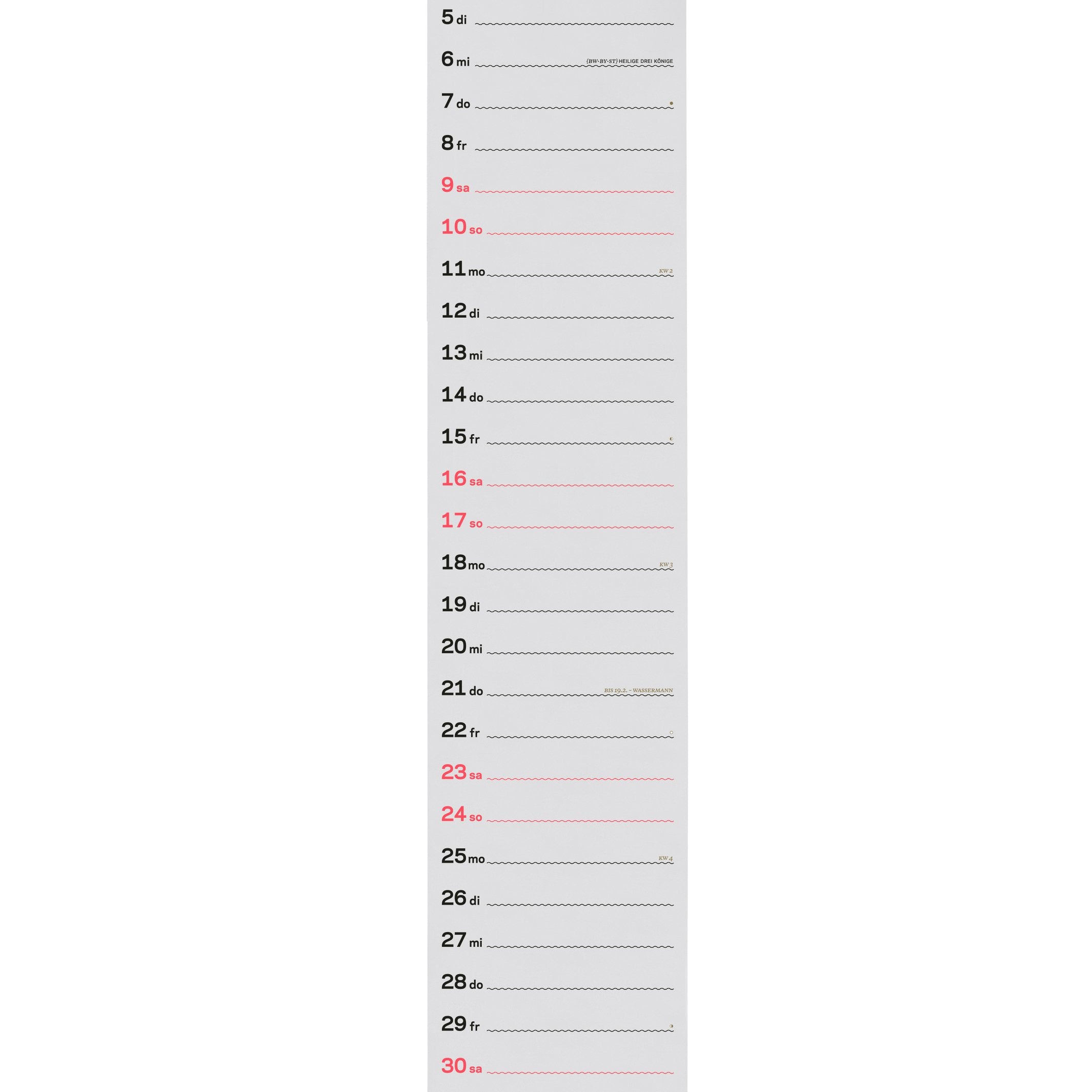 Streifenkalender 2027 – Siebdruck · 12×69 cm | rikiki