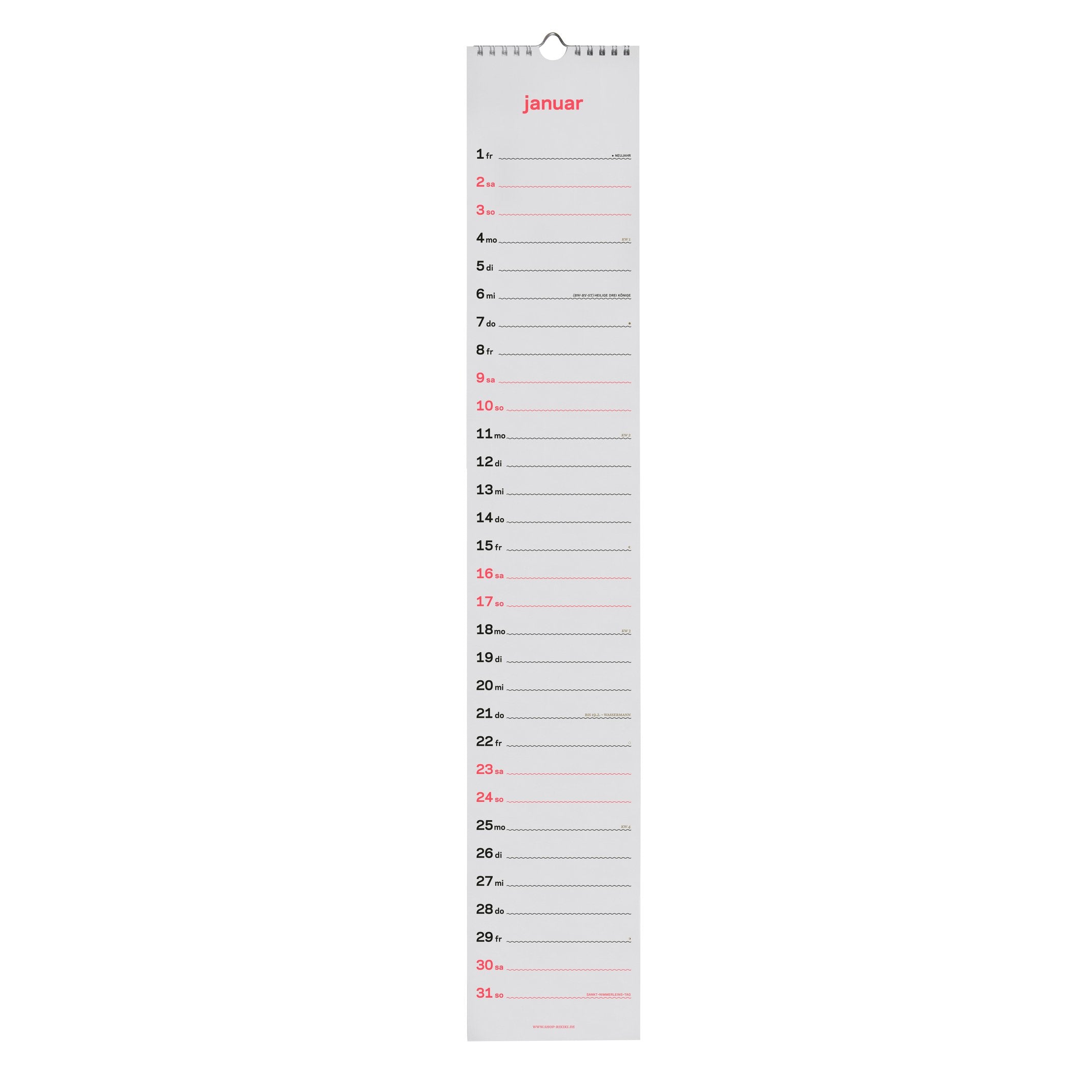 Streifenkalender 2027 – Siebdruck · 12×69 cm | rikiki
