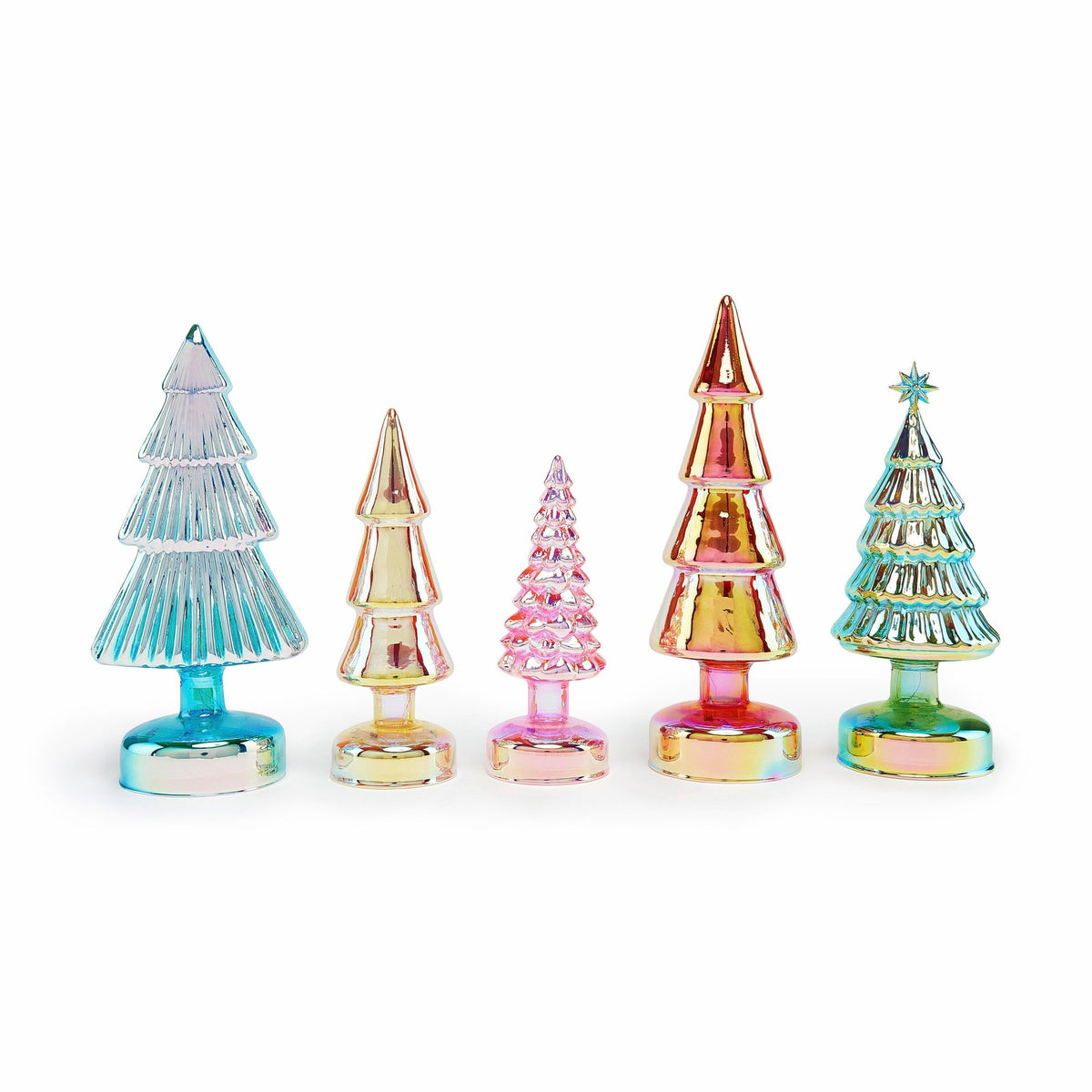 Petits sapins de Noël lumineux en verre à LED colorés - Sapins de Noël en verre avec éclairage LED - Lot de 5 | MoMA