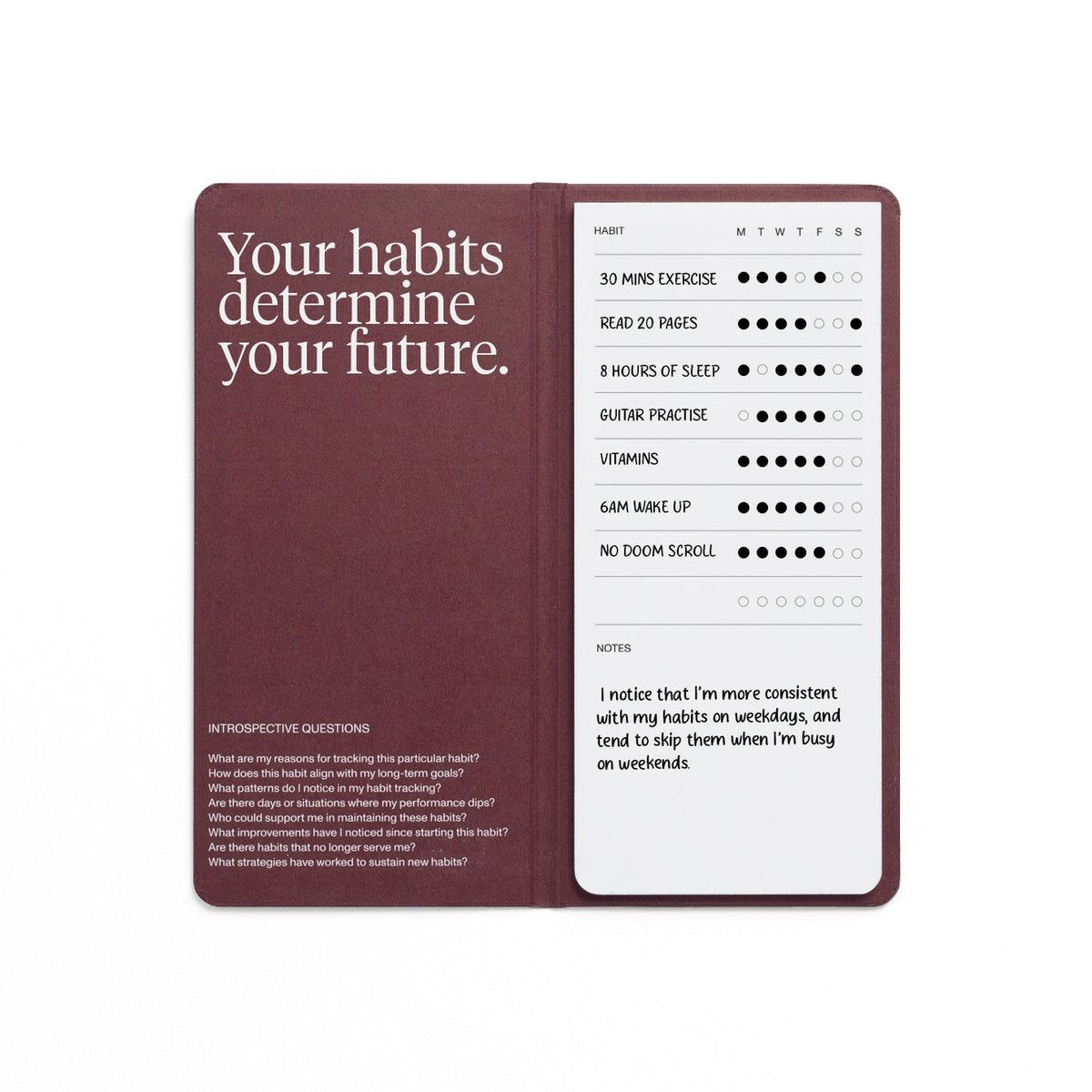 Habit Tracker Pro – Steinpapier · Bordeaux · 18,5 × 9 cm | Karst