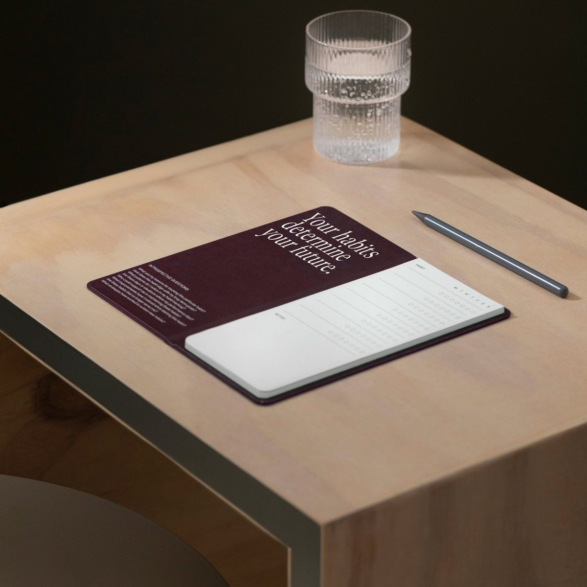 Habit Tracker Pro – Papier de pierre · Bordeaux · 18,5 × 9 cm | Karst