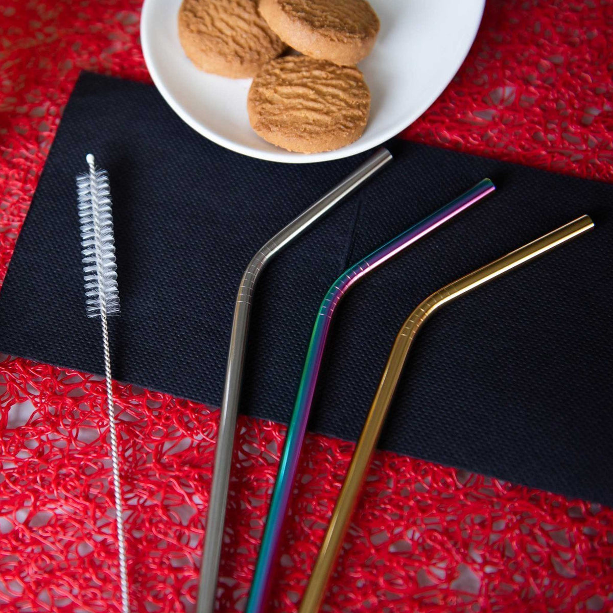 PAILLES EN MÉTAL | PAILLES À BOIRE en lot de 4 avec brosse de nettoyage | Fisura