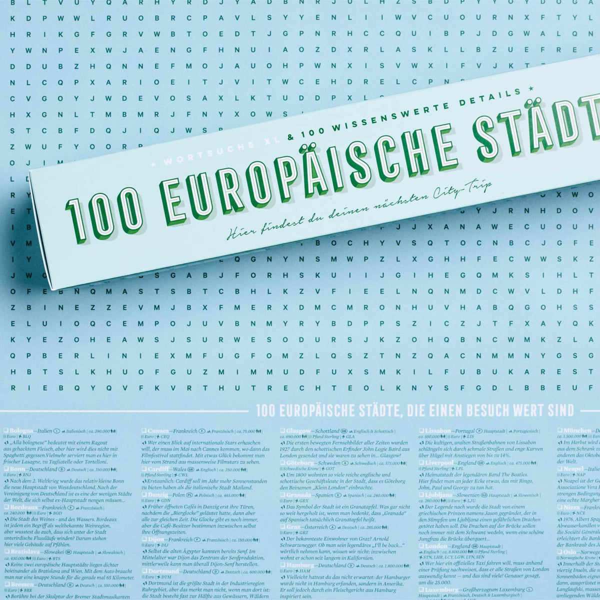100 EUROPÆISKE BYER | XL Spil & Gåde PLAKAT | 65x100cm | Stratier