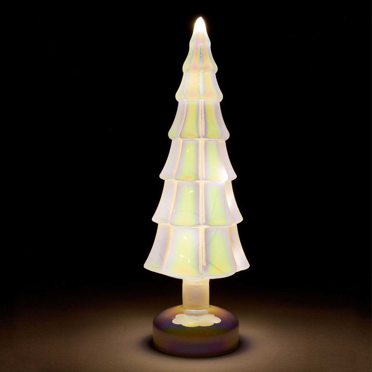 BLANC - SAPIN DE NOËL en verre avec éclairage LED - 33 cm de hauteur | MoMA