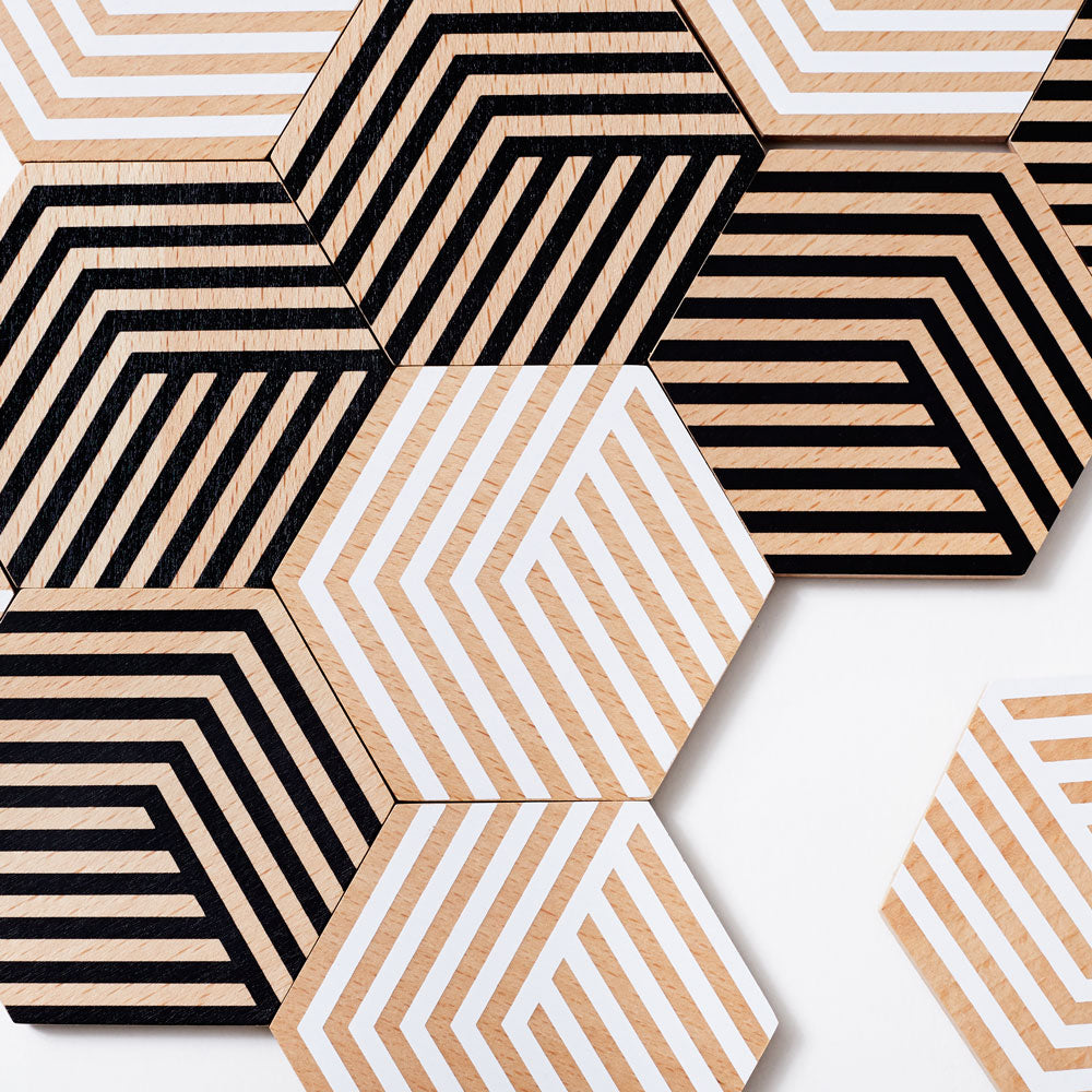 TABLE TILES Optic | Glasbrikker af træ med 3D-grafik | 6 stk. | Bower | Areaware