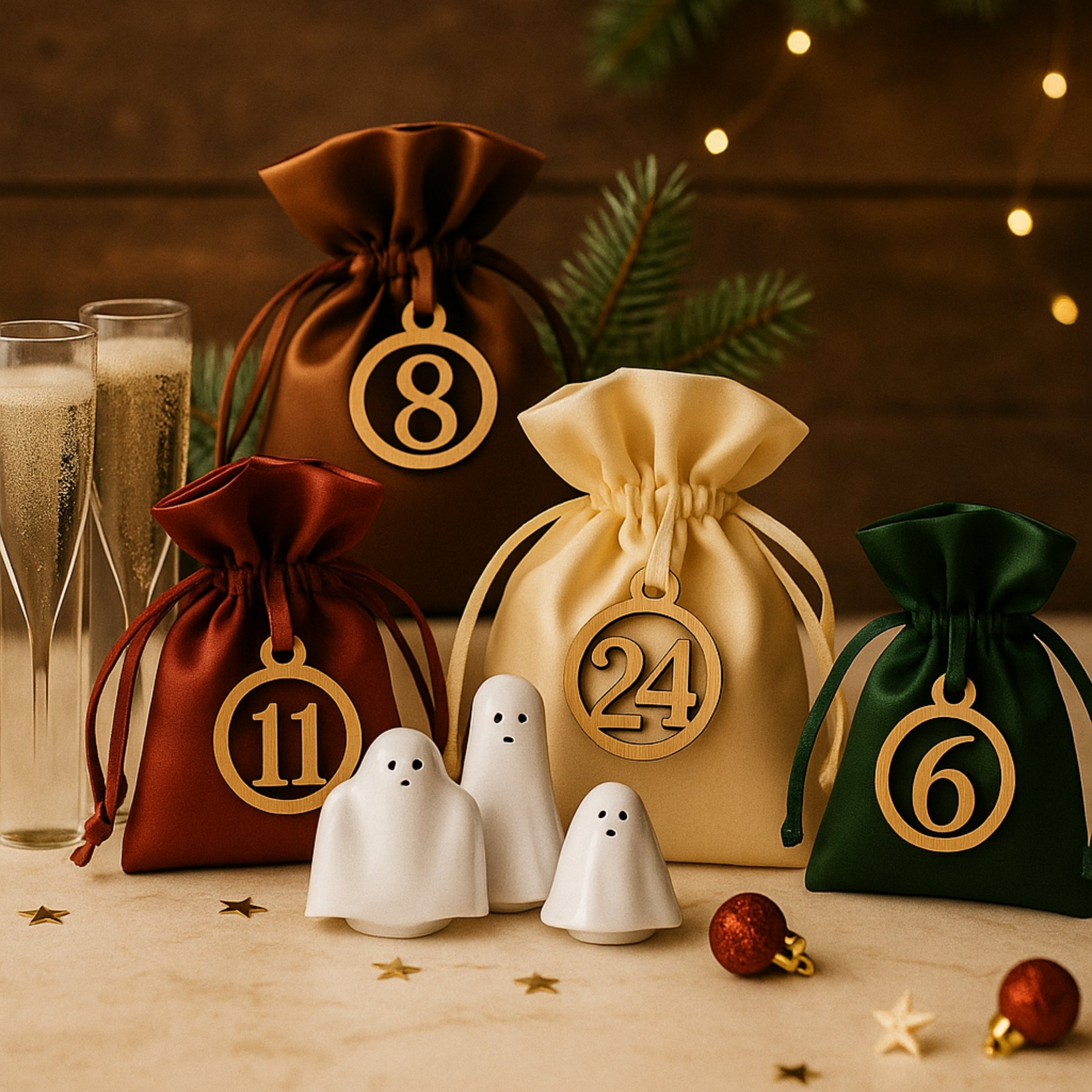 Taschentücher-Tasche 'Tatütas' – Grünes Gold-Geometrie-Dreieck-Design | Ideal Als Weihnachts-Wichtelgeschenk Oder Adventskalender-Füllung