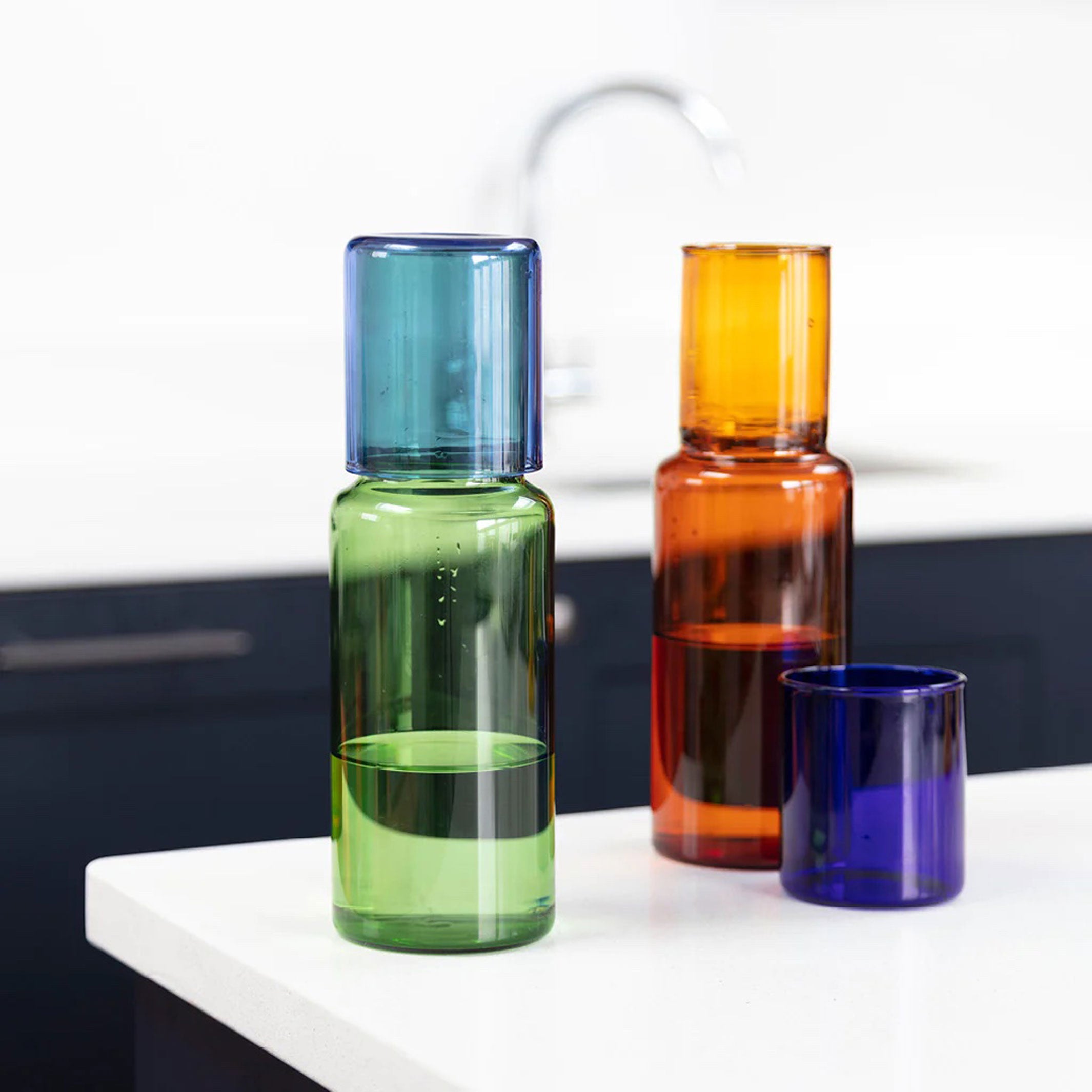 DUO TONE | dual color GLASS CARAFE SET | Block Design