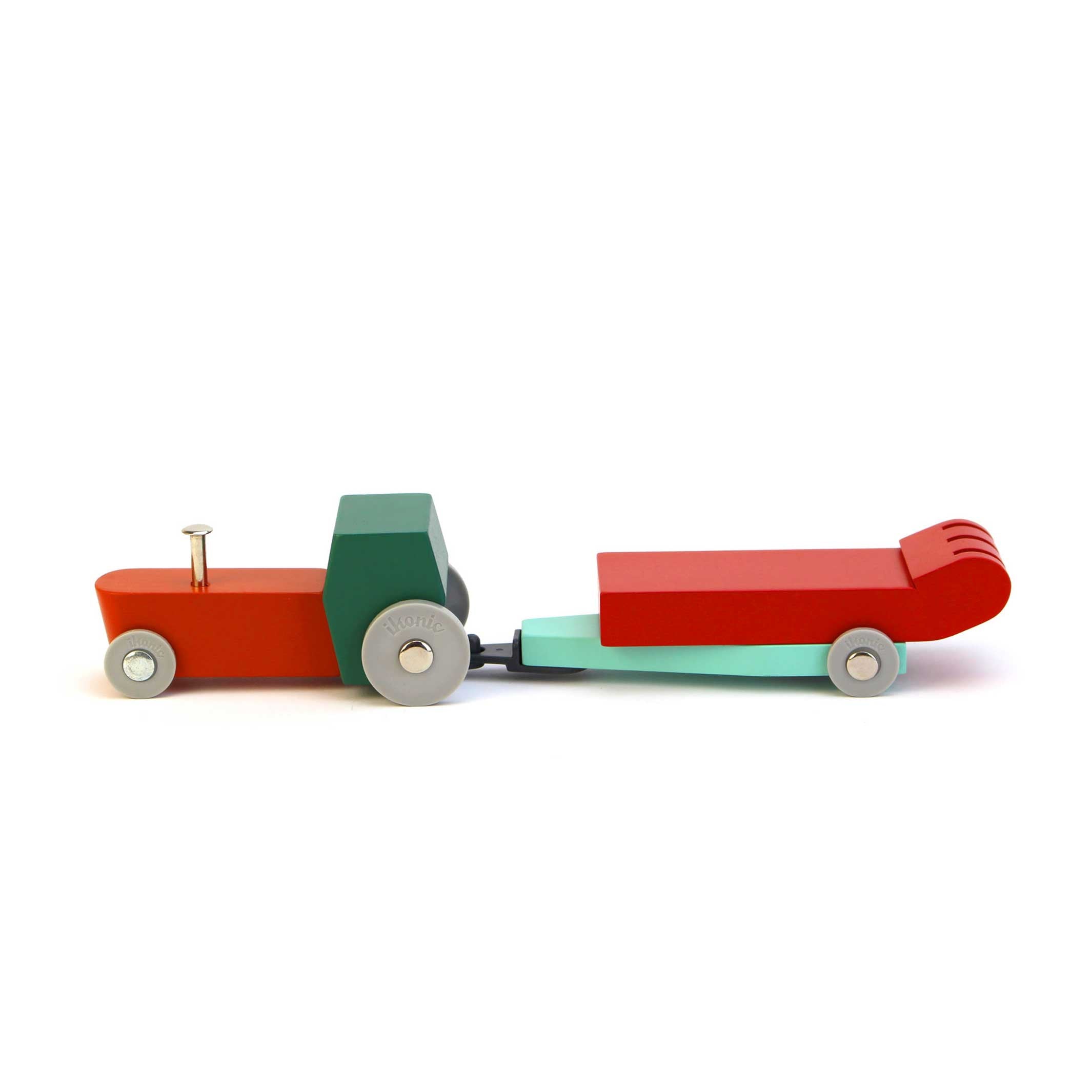 DUOTONE CAR #7 | Wooden Design TOY TRACTOR with Trailers | Floris Hovers | Ikonic