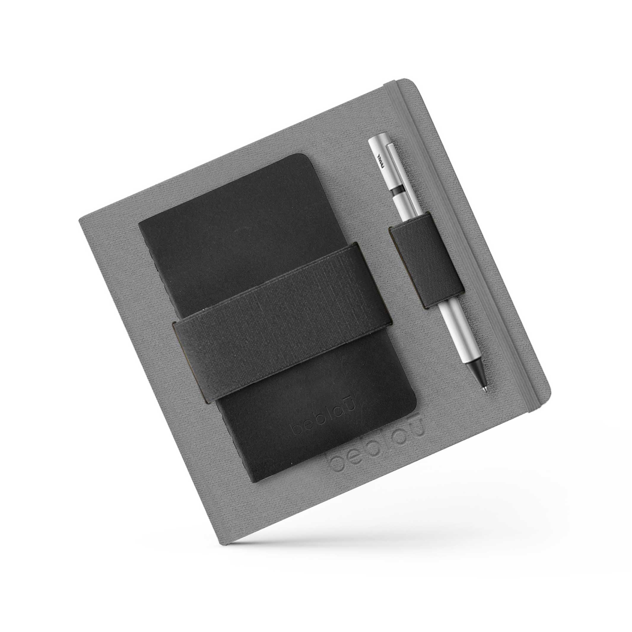 FLEX dark gray | NOTEBOOK with integrated dark gray ORGANIZER ribbon | 18x18 cm | beblau
