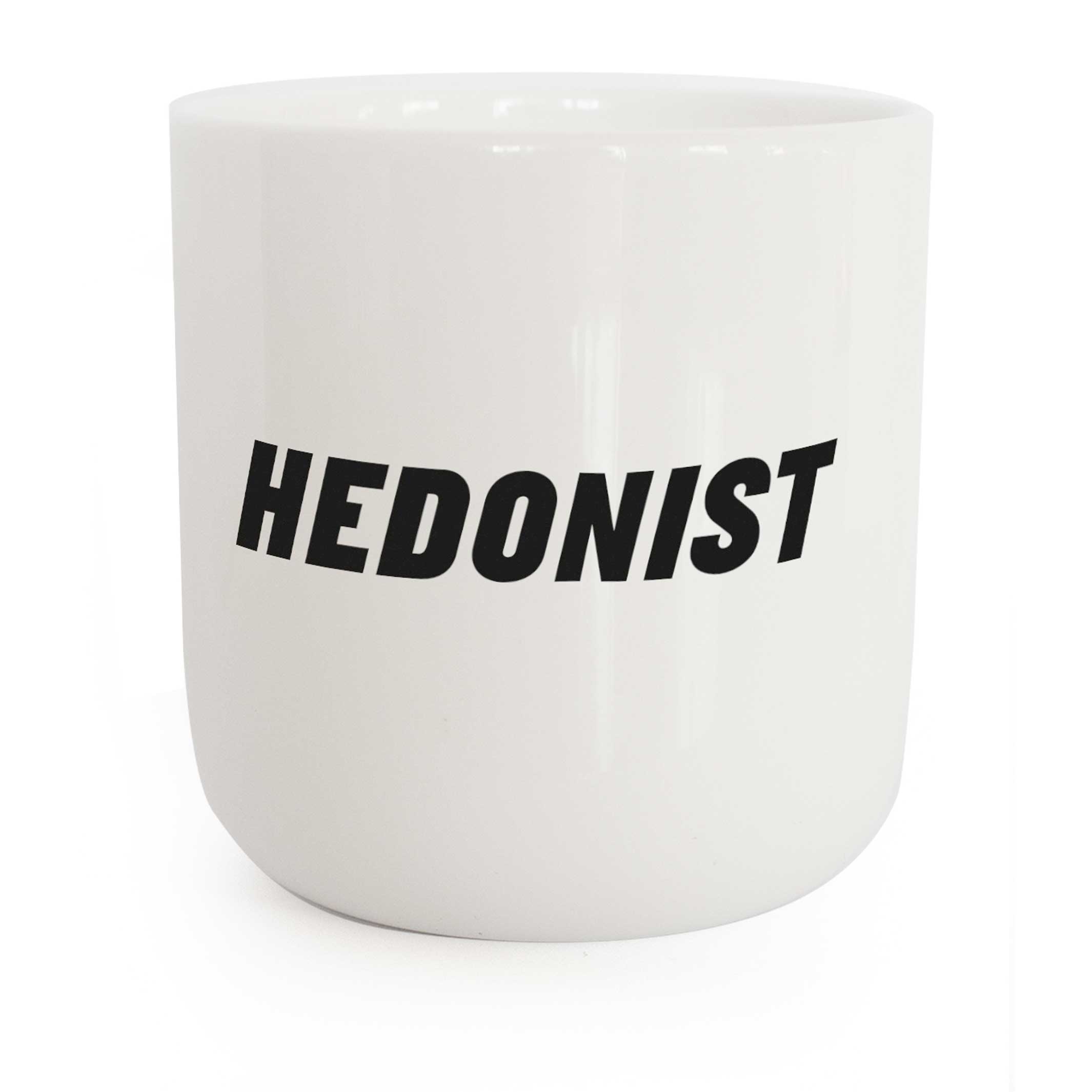 HEDONIST | weisser Kaffee- & Tee-BECHER mit schwarzer Typo | Attitude Serie | PLTY