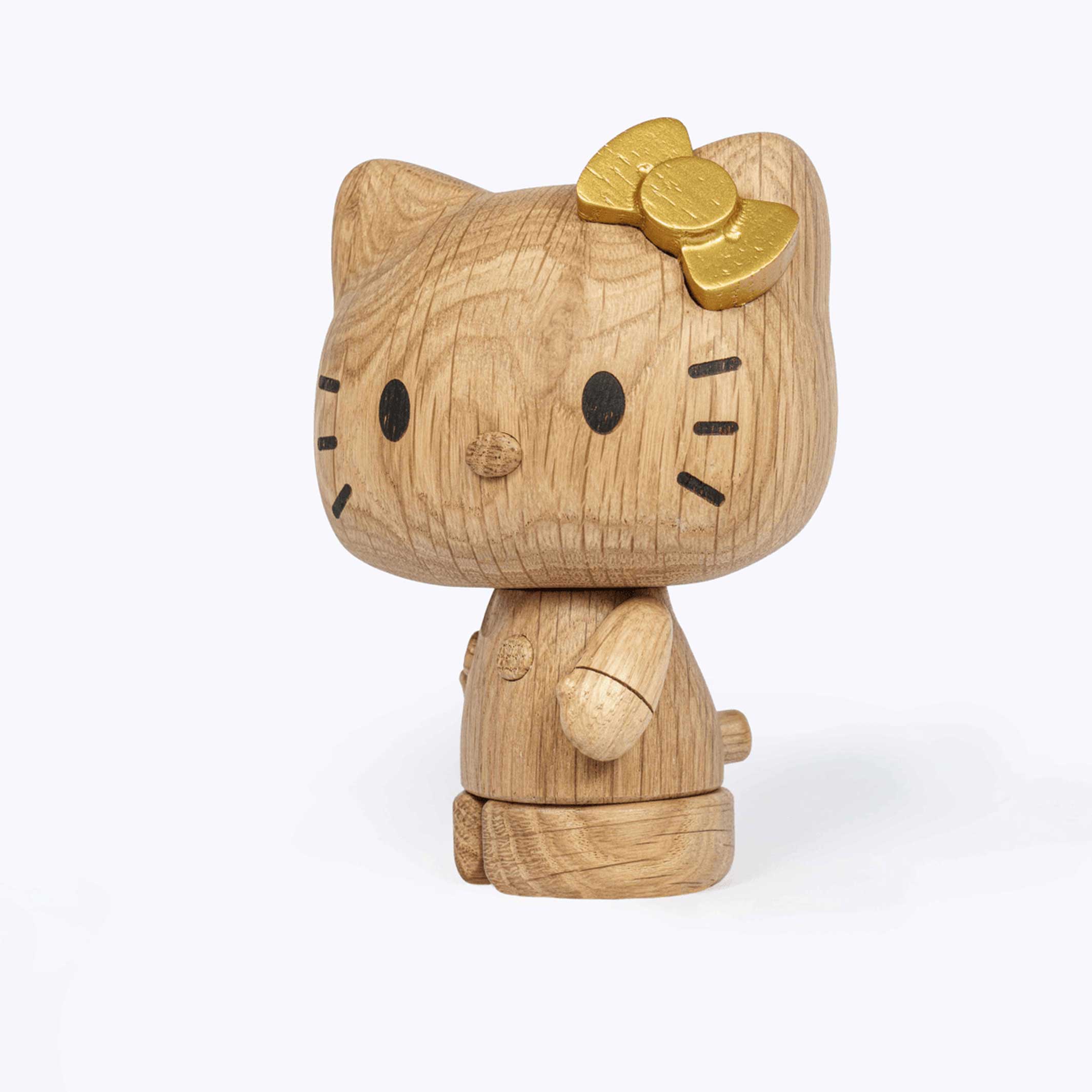 HELLO KITTY small with golden Bow - 50th Anniversary Edition - Wooden Figurine Oak 14 cm high | boyhood