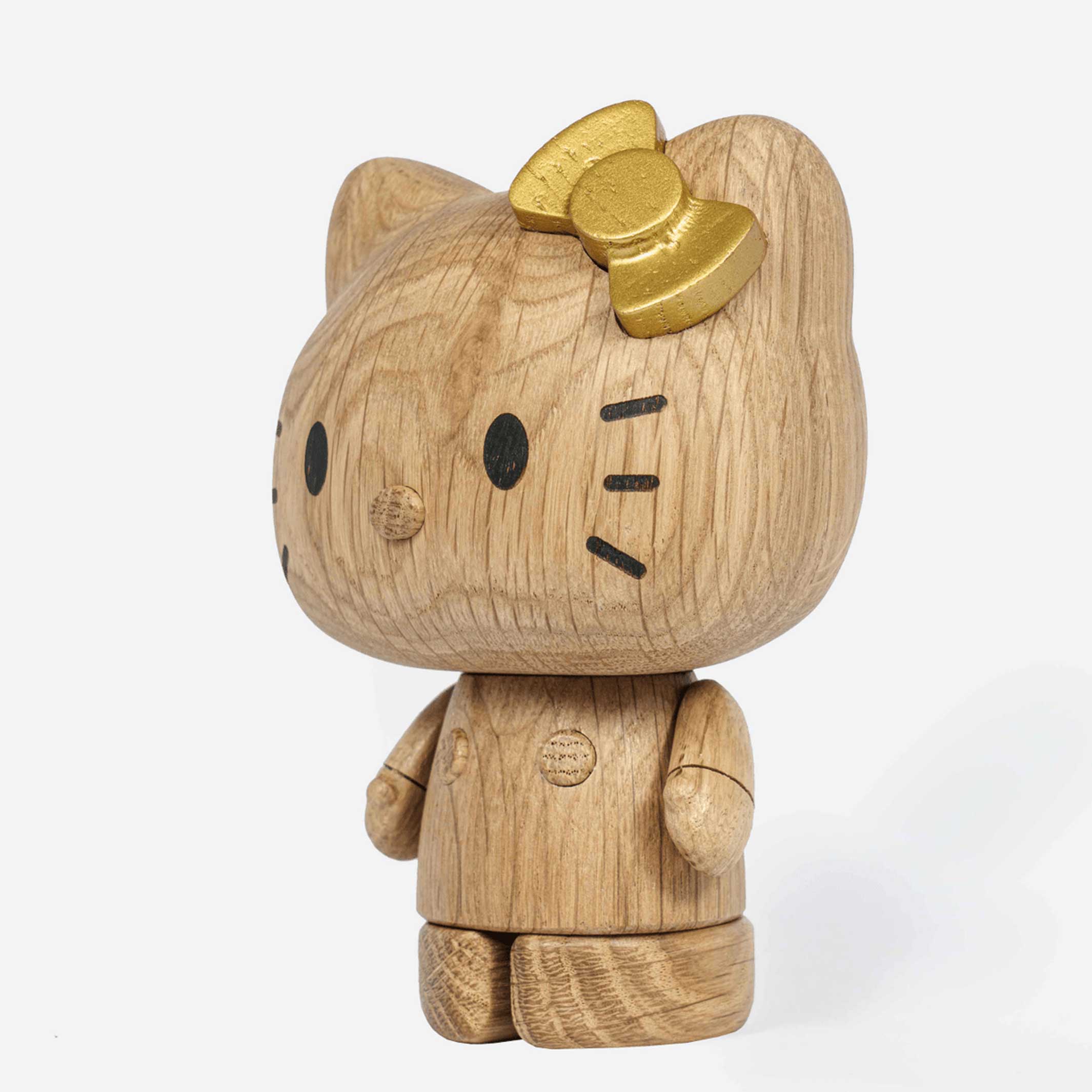 HELLO KITTY small with golden Bow - 50th Anniversary Edition - Wooden Figurine Oak 14 cm high | boyhood