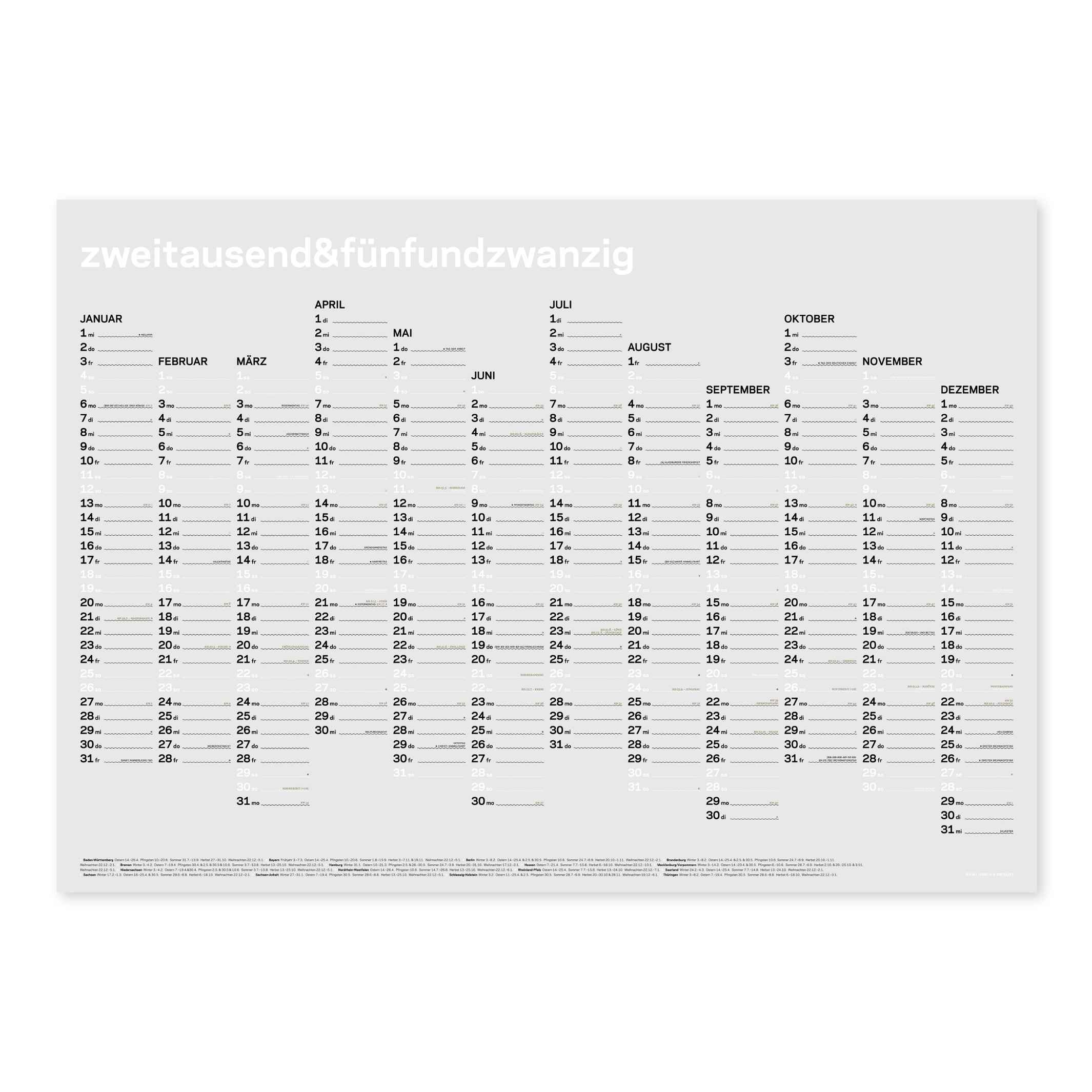 zweitausend&fünfundzwanzig - WALL CALENDAR 2025 - White Black Gold - A1 84×59 cm | rikiki