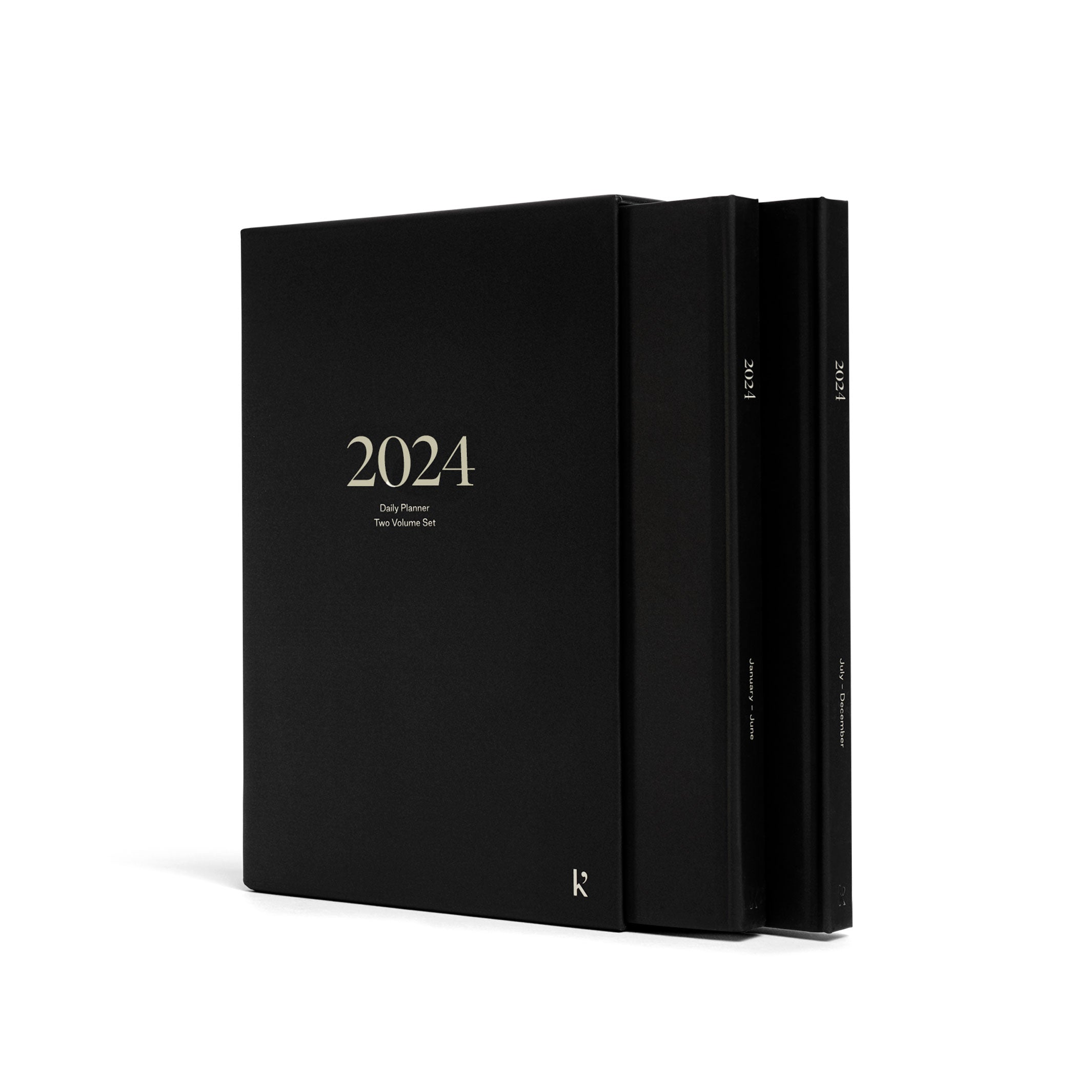 DAILY PLANNER 2024 | Schwarzer TAGESPLANER | zweiteiliges Hardcover A5 SET | Karst Stone Paper