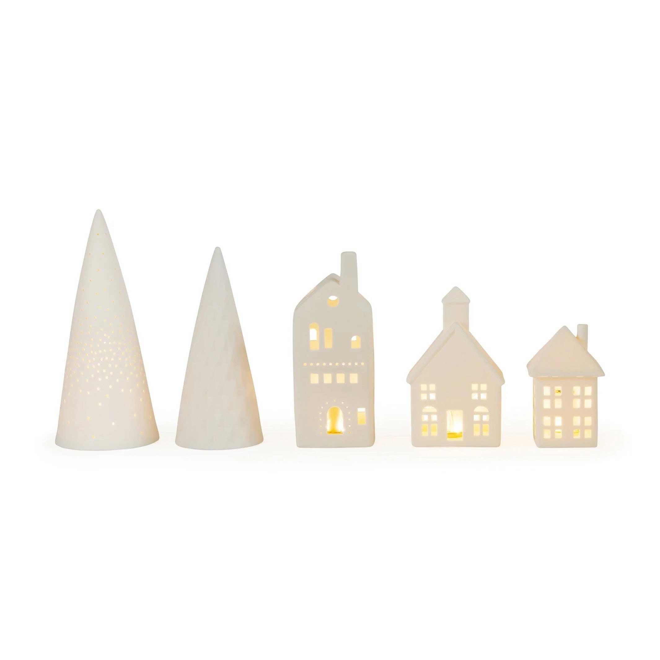 LED LIGHTED MODERN VILLAGE - Porzellan Weihnachtsdorf mit LED Beleuchtung - 5er Set |  MoMA