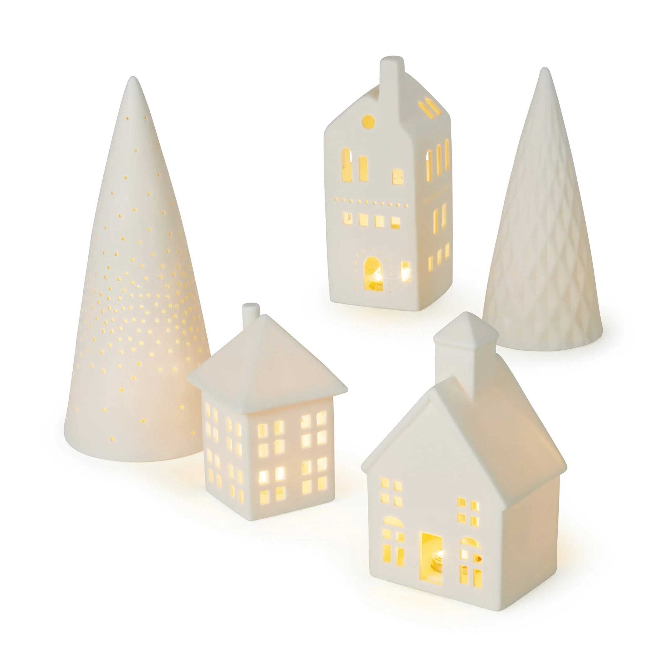 LED LIGHTED MODERN VILLAGE - Porcelain Christmas village with LED lighting - Set of 5 | MoMA