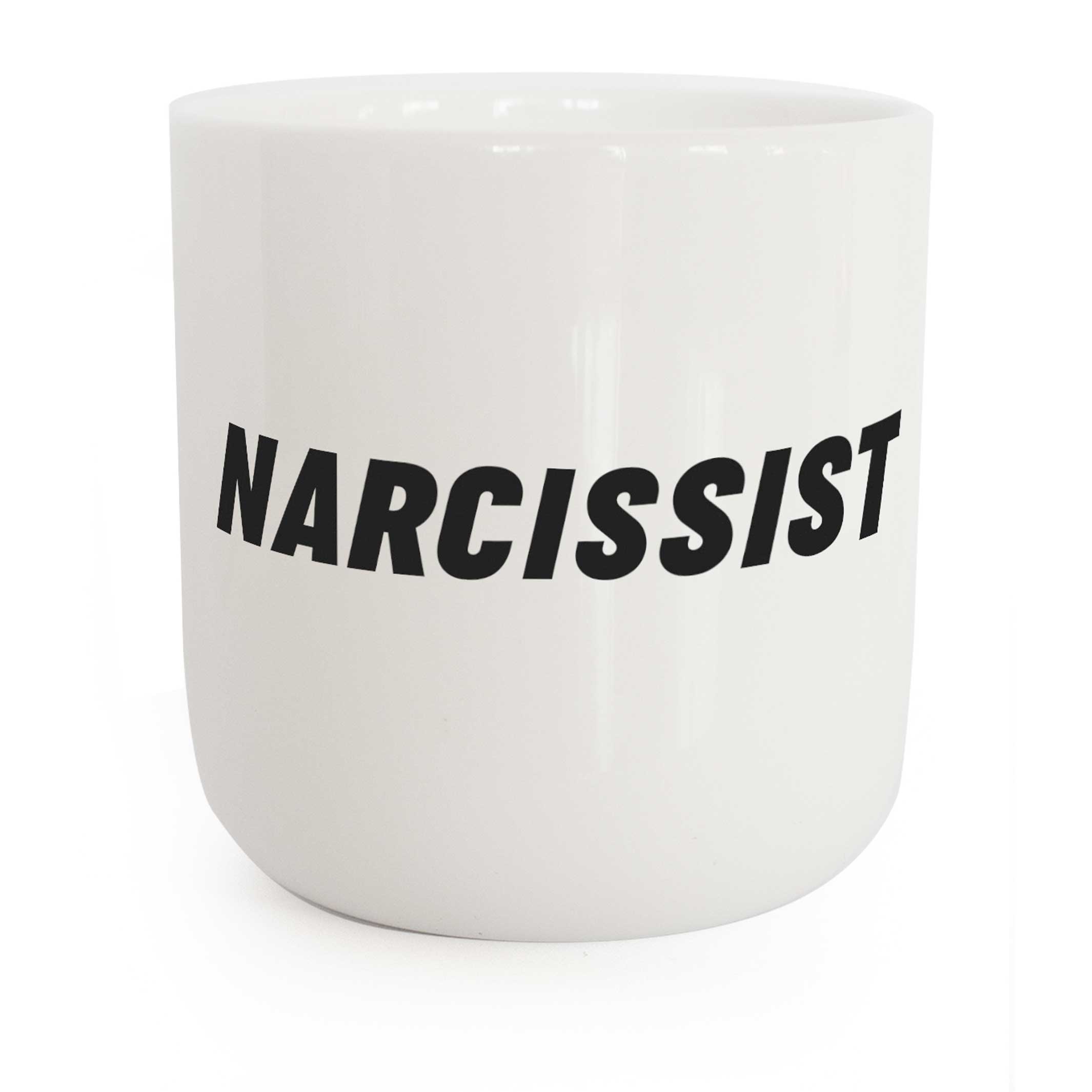 NARCISSIST | white coffee & tea MUG with black typo | Attitude Collection | PLTY