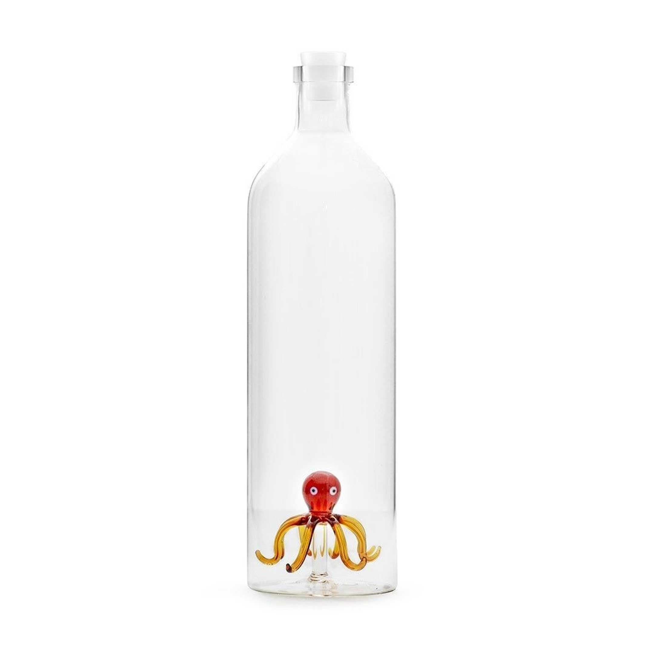 ATLANTIS - GLASS BOTTLE with amber octopus - 1.2 liter with silicone stopper | BALVI