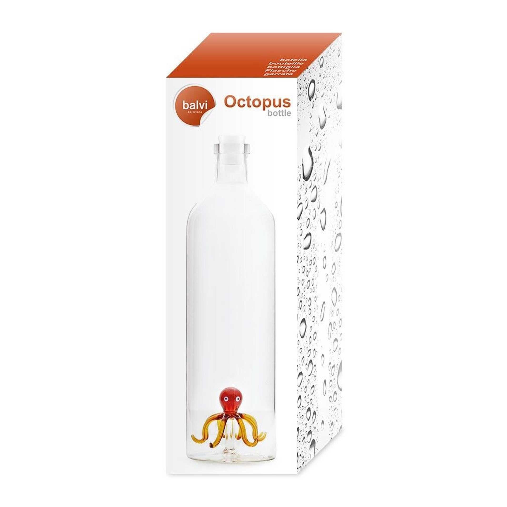 ATLANTIS - GLASS BOTTLE with amber octopus - 1.2 liter with silicone stopper | BALVI