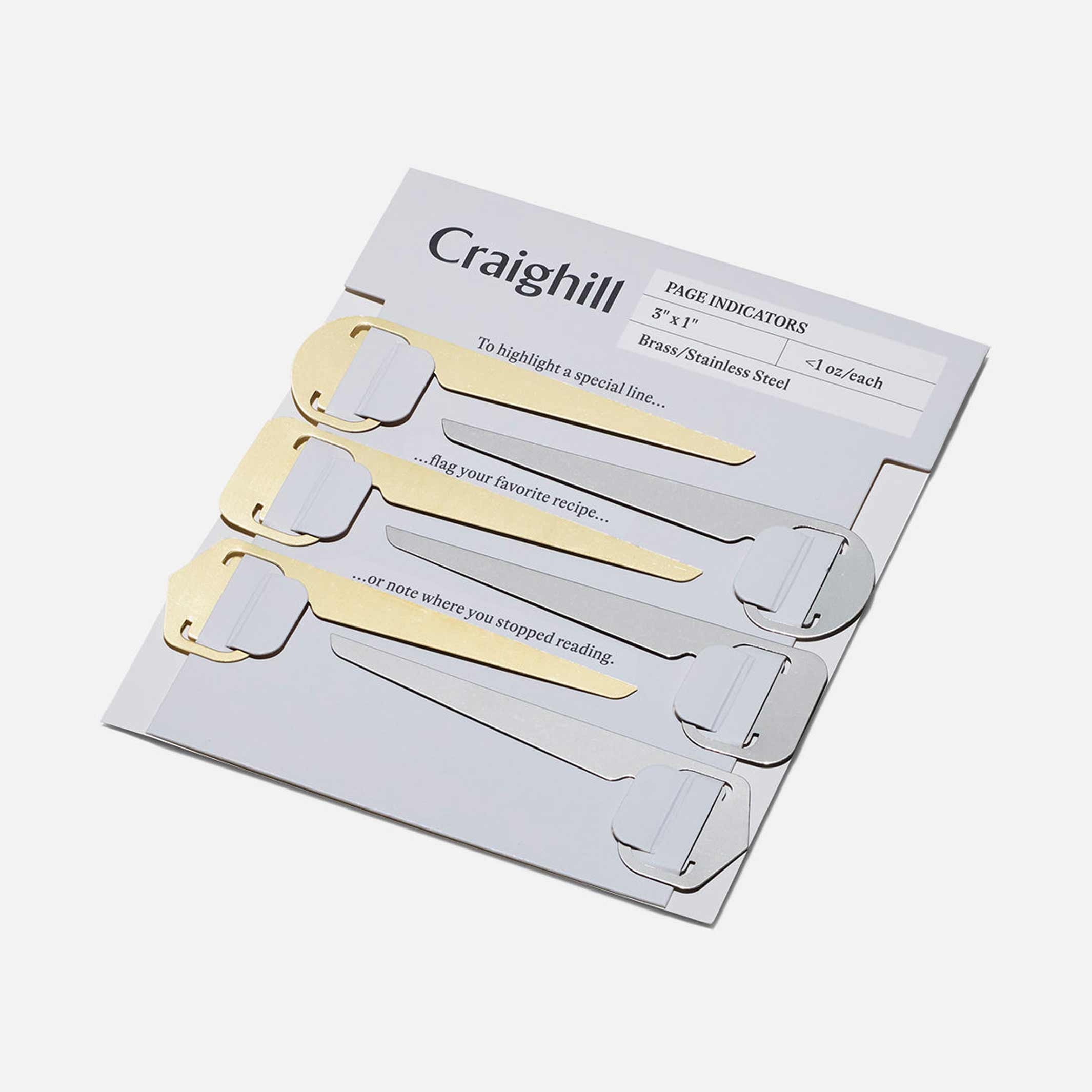 PAGE INDICATORS | Set of 6 brass & stainless BOOKMARKS | Craighill